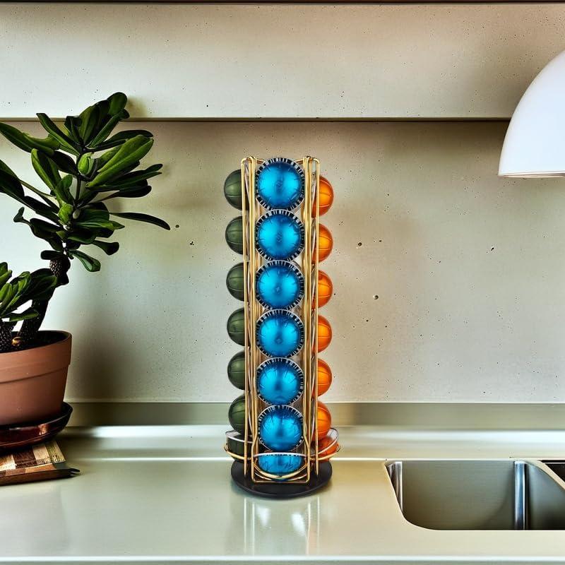 Soporte giratorio dorado para 28 cápsulas Nespresso Vertuo