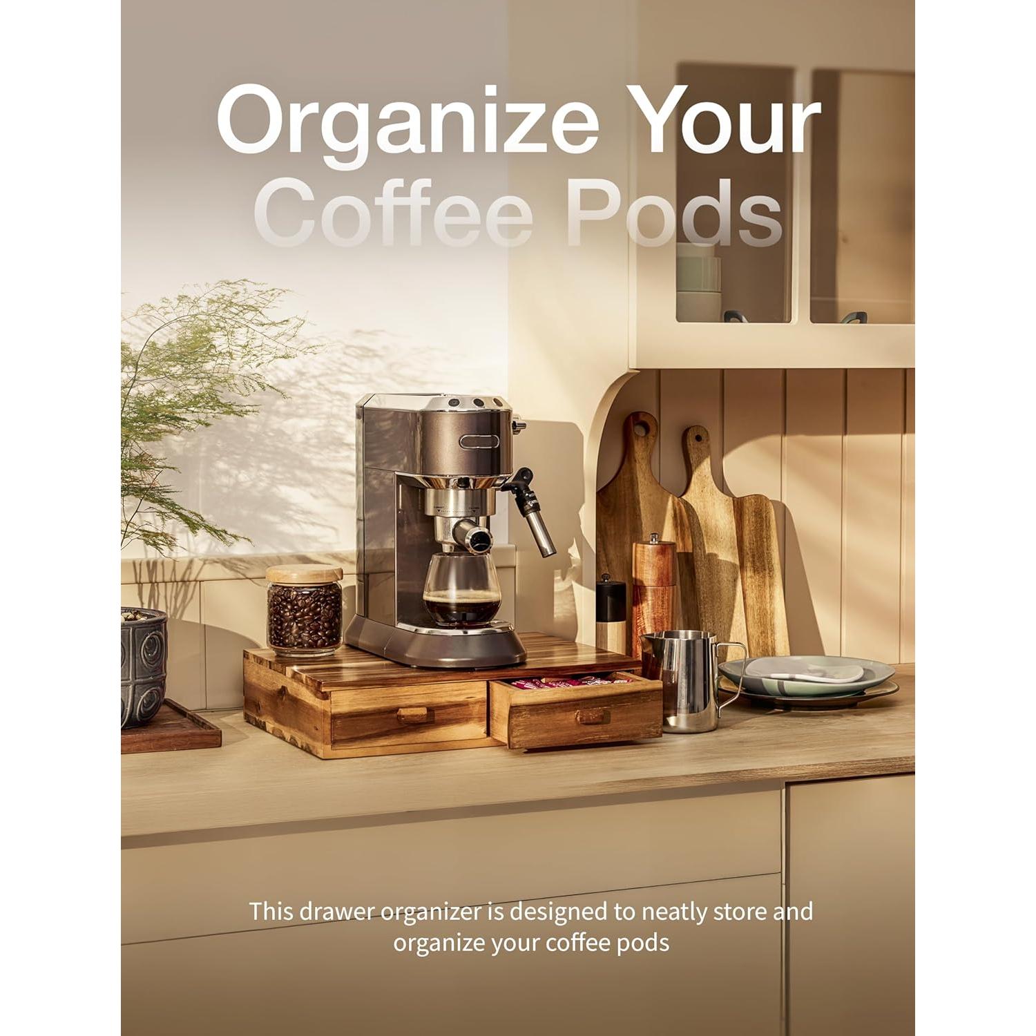 Organizador de Cápsulas de Café Tinamo - Madera de Acacia, 2 Cajones