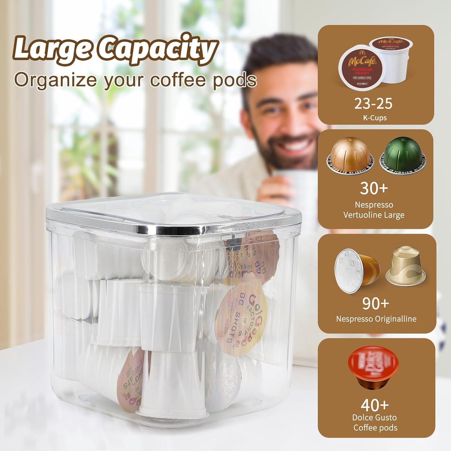 Coffee Pod Holder with Pop-Up Lid, Clear K Cup Organizer for Countertop, Portable Coffee Pod Storage for Creamer, Coffee Bar Organizer, Silver