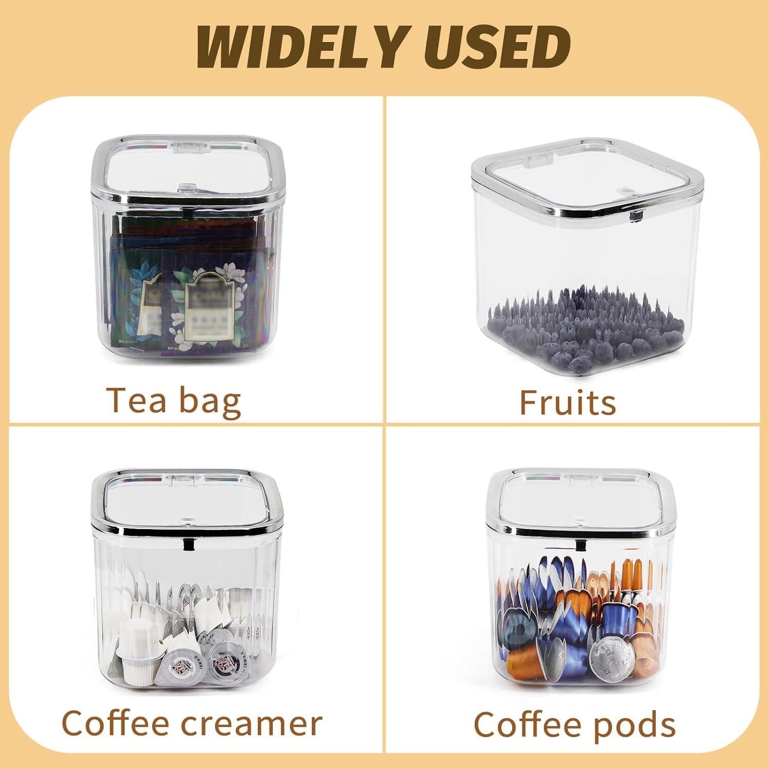 Coffee Pod Holder with Pop-Up Lid, Clear K Cup Organizer for Countertop, Portable Coffee Pod Storage for Creamer, Coffee Bar Organizer, Silver