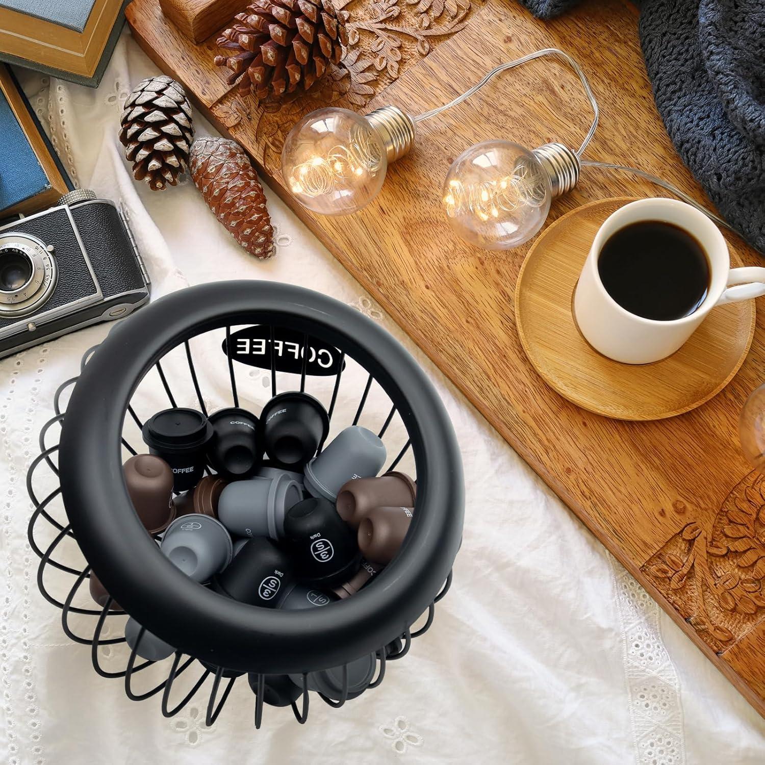 Soporte para cápsulas de café KoMvzyl, metal negro, 20x20x18.5 cm