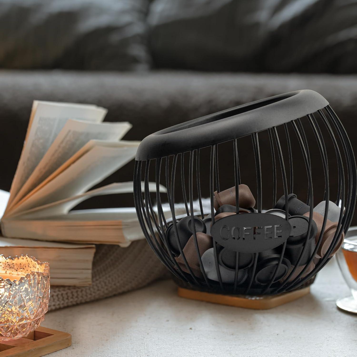 Soporte para cápsulas de café KoMvzyl, metal negro, 20x20x18.5 cm