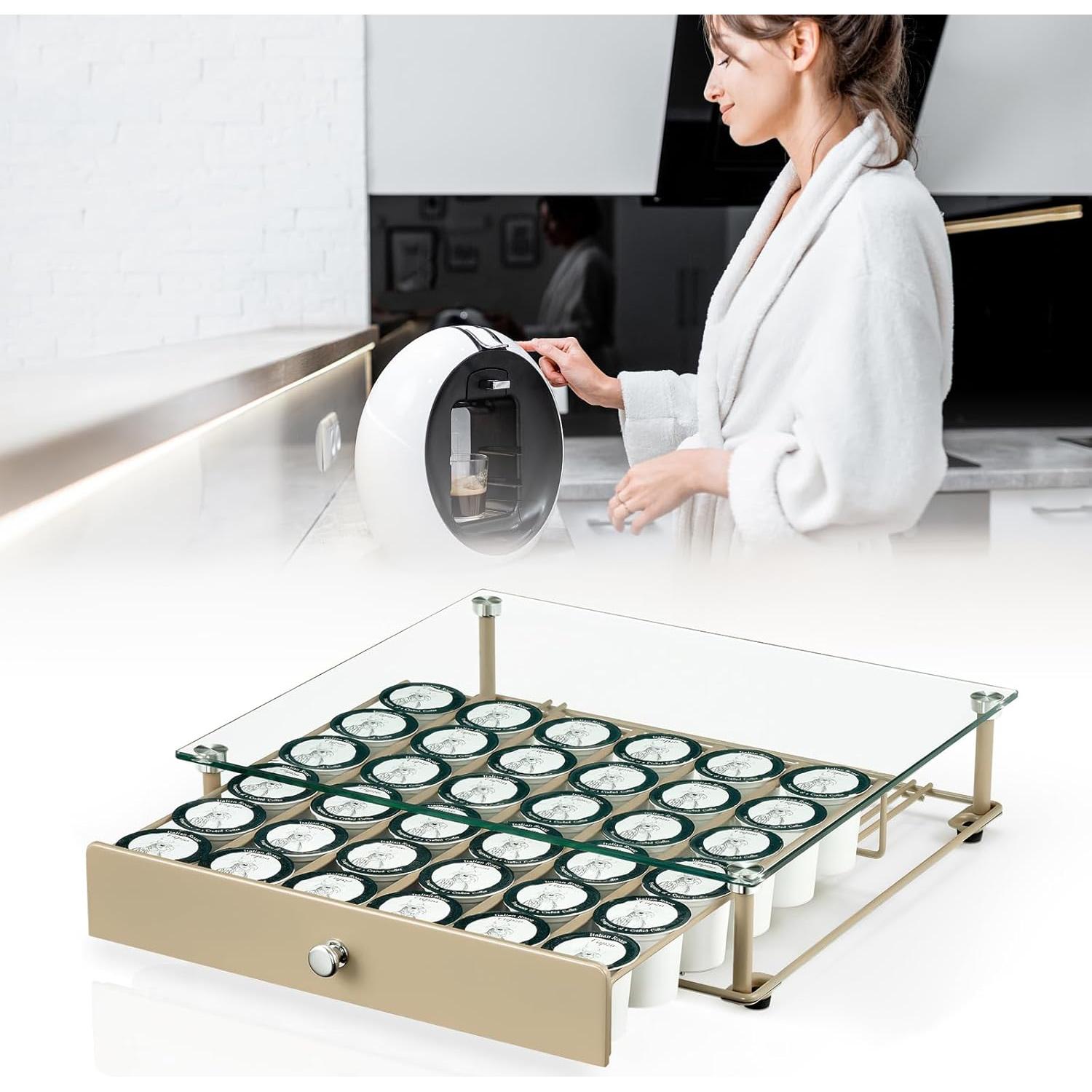 Soporte para cápsulas de café Lycklig, vidrio templado, 36 K Cups