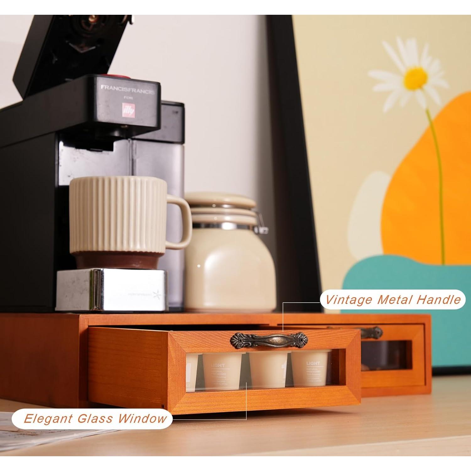 Soporte de K Cup de Madera KIKJOK para 50 Cápsulas Beige