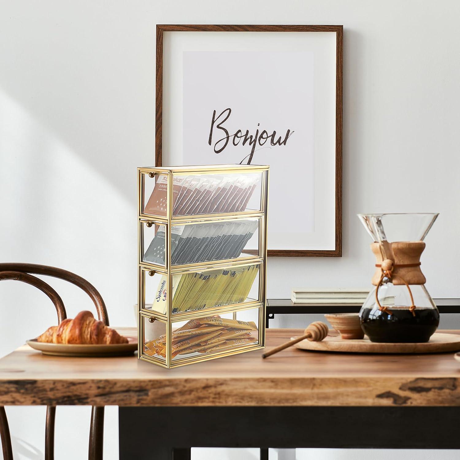 Soporte para Cápsulas de Café ELLDOO de Vidrio Dorado 4 Cajones