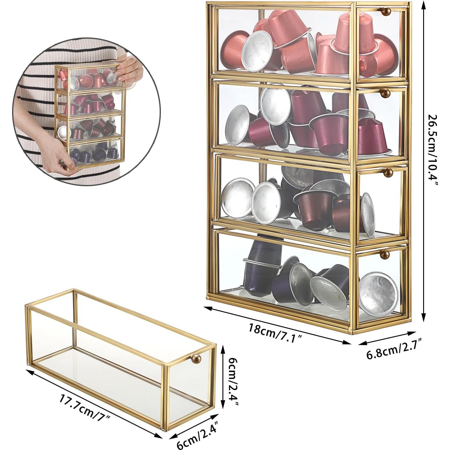 Soporte para Cápsulas de Café ELLDOO de Vidrio Dorado 4 Cajones