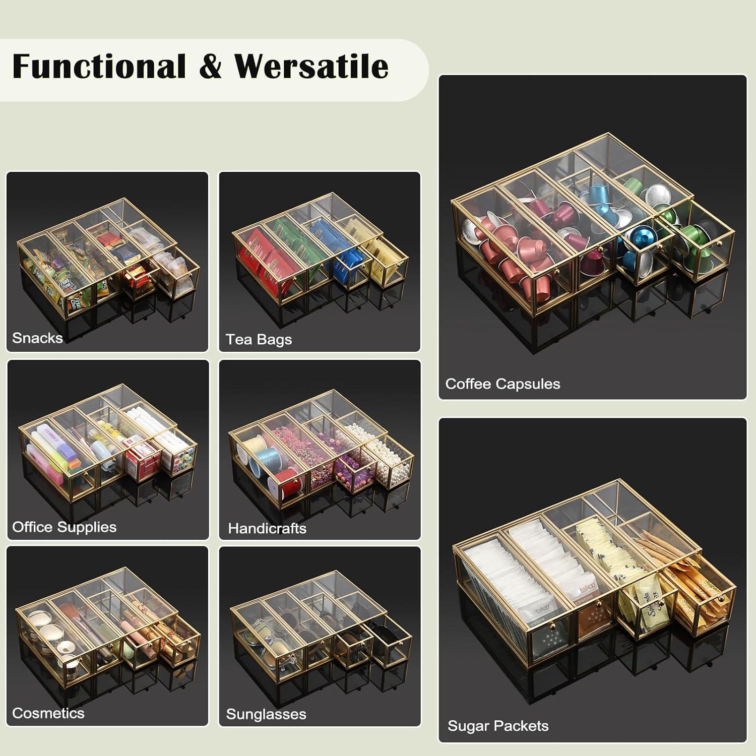 Soporte para Cápsulas de Café ELLDOO de Vidrio Dorado 4 Cajones