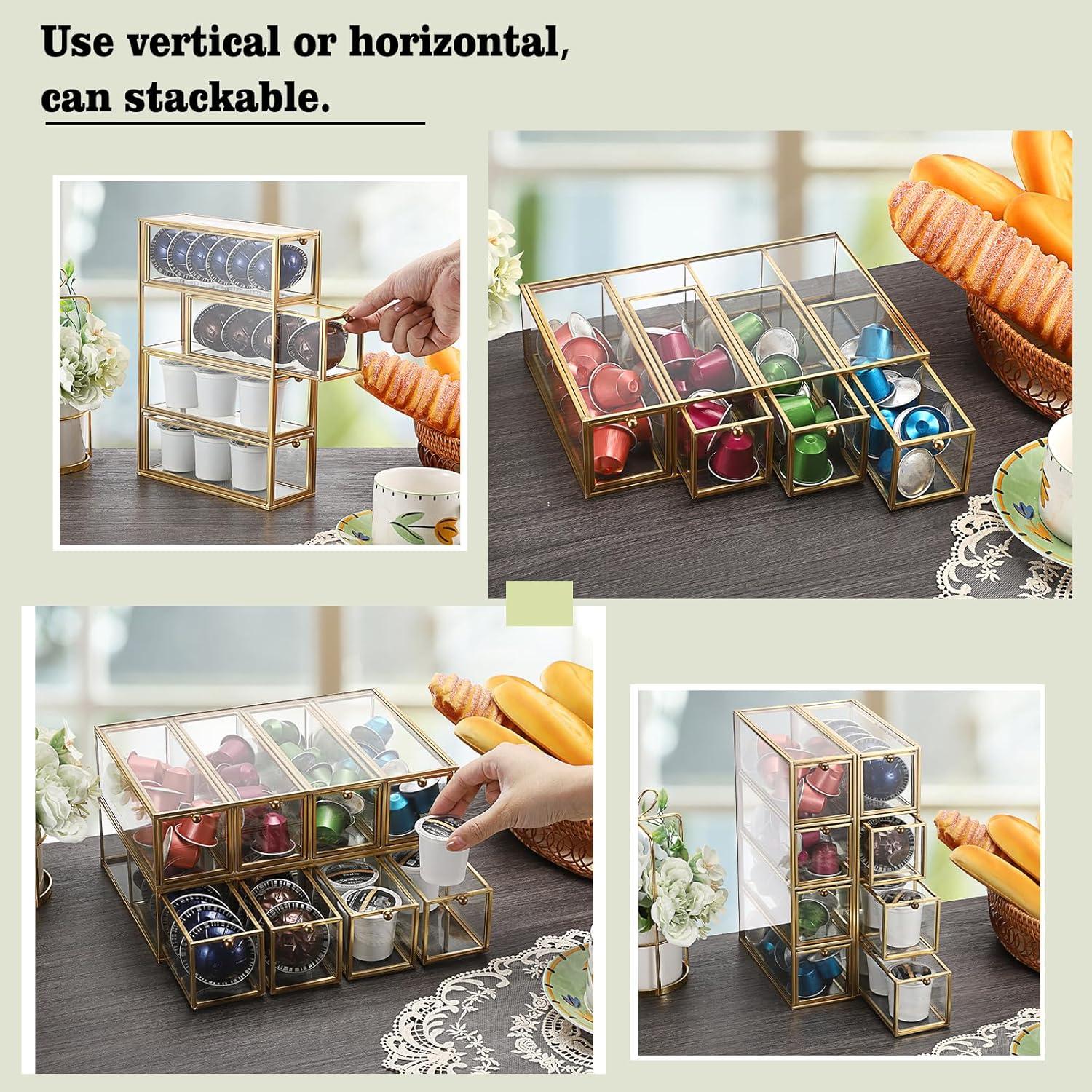 Soporte para Cápsulas de Café ELLDOO de Vidrio Dorado 4 Cajones