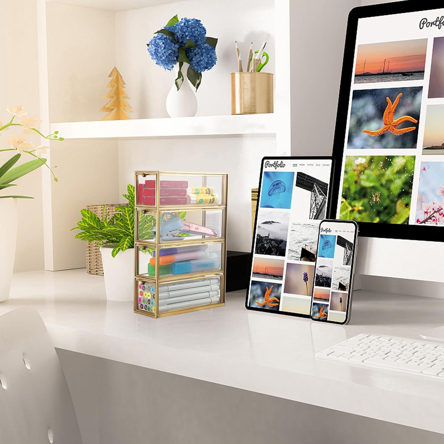 Soporte para Cápsulas de Café ELLDOO de Vidrio Dorado 4 Cajones