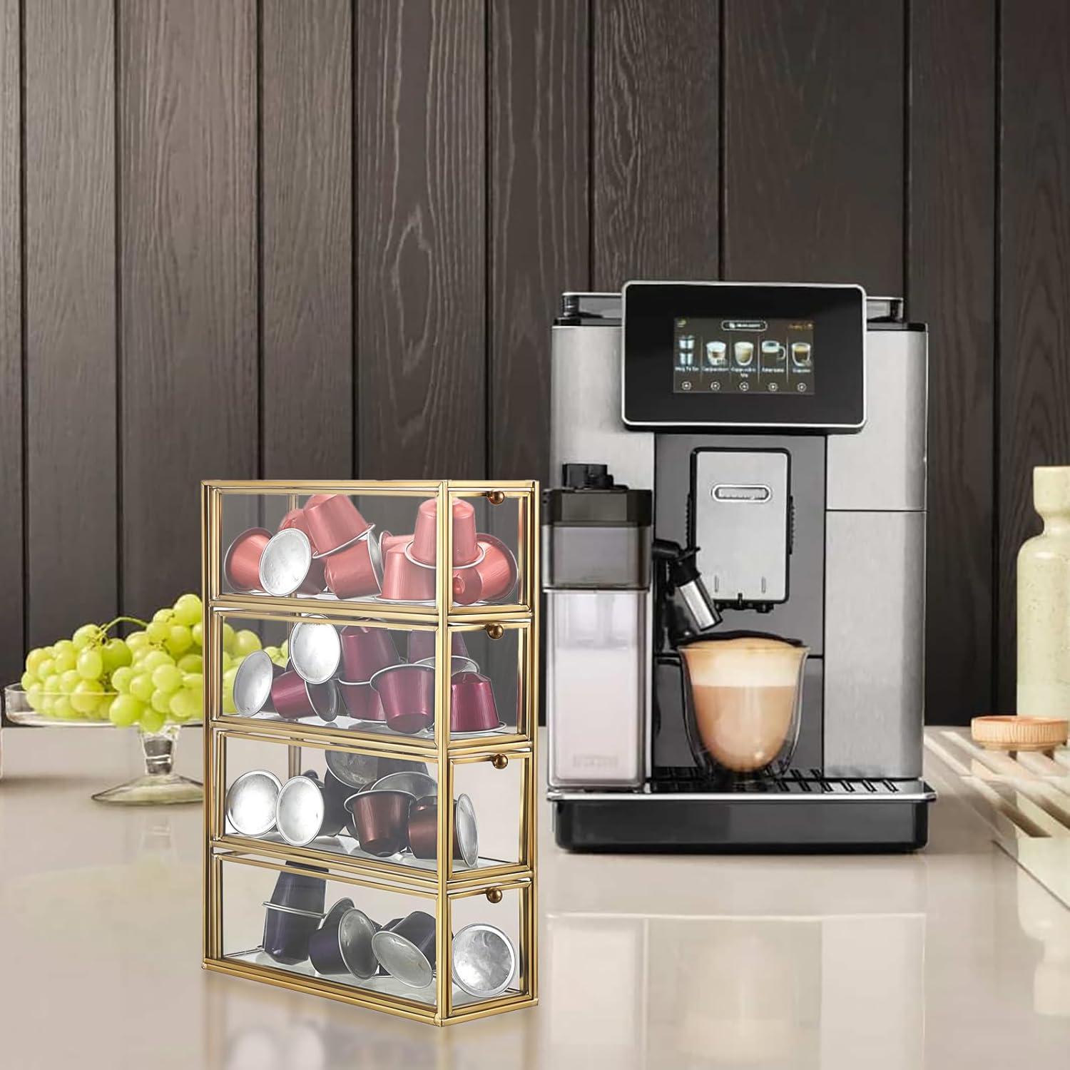 Soporte para Cápsulas de Café ELLDOO de Vidrio Dorado 4 Cajones