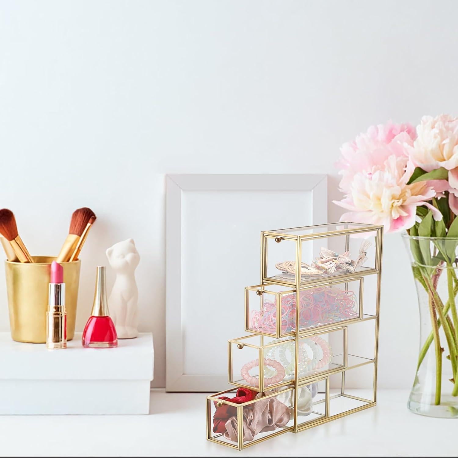 Soporte para Cápsulas de Café ELLDOO de Vidrio Dorado 4 Cajones