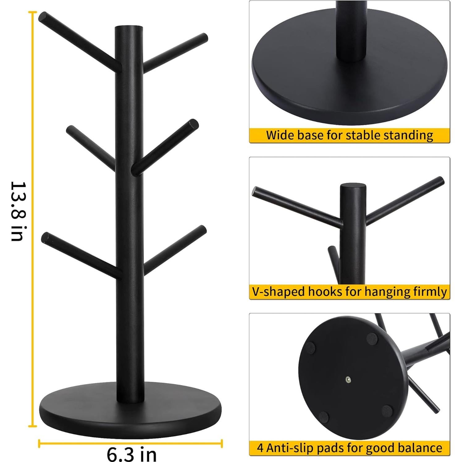 Soporte para Tazas MyLifeUNIT de Madera con 6 Ganchos Negro