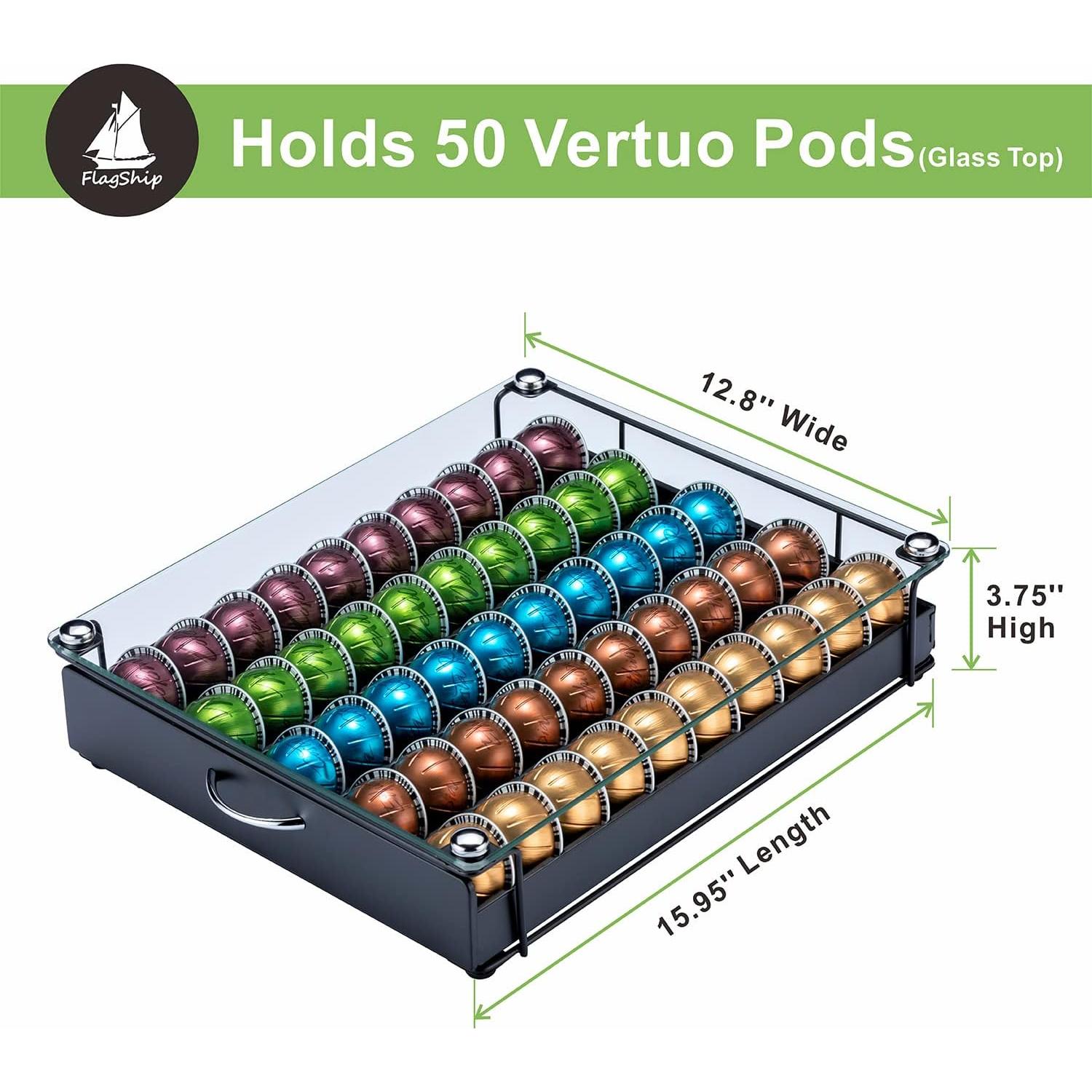 Organizador de Cápsulas Nespresso Vertuo Flagship con Tapa de Vidrio - 50 Cápsulas