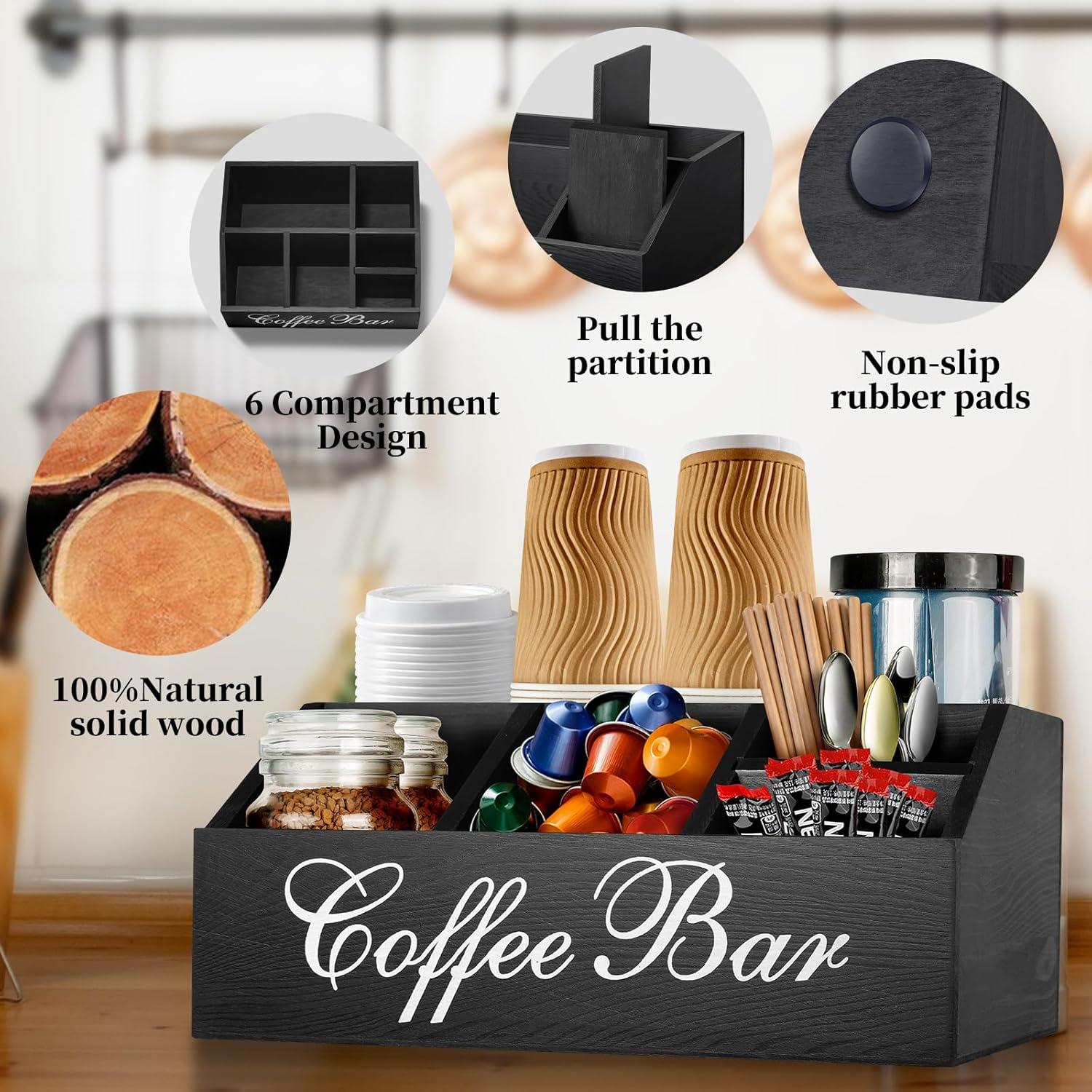 Organizador de Café MISTOD - Soporte de Cápsulas de Madera 6 Compartimentos