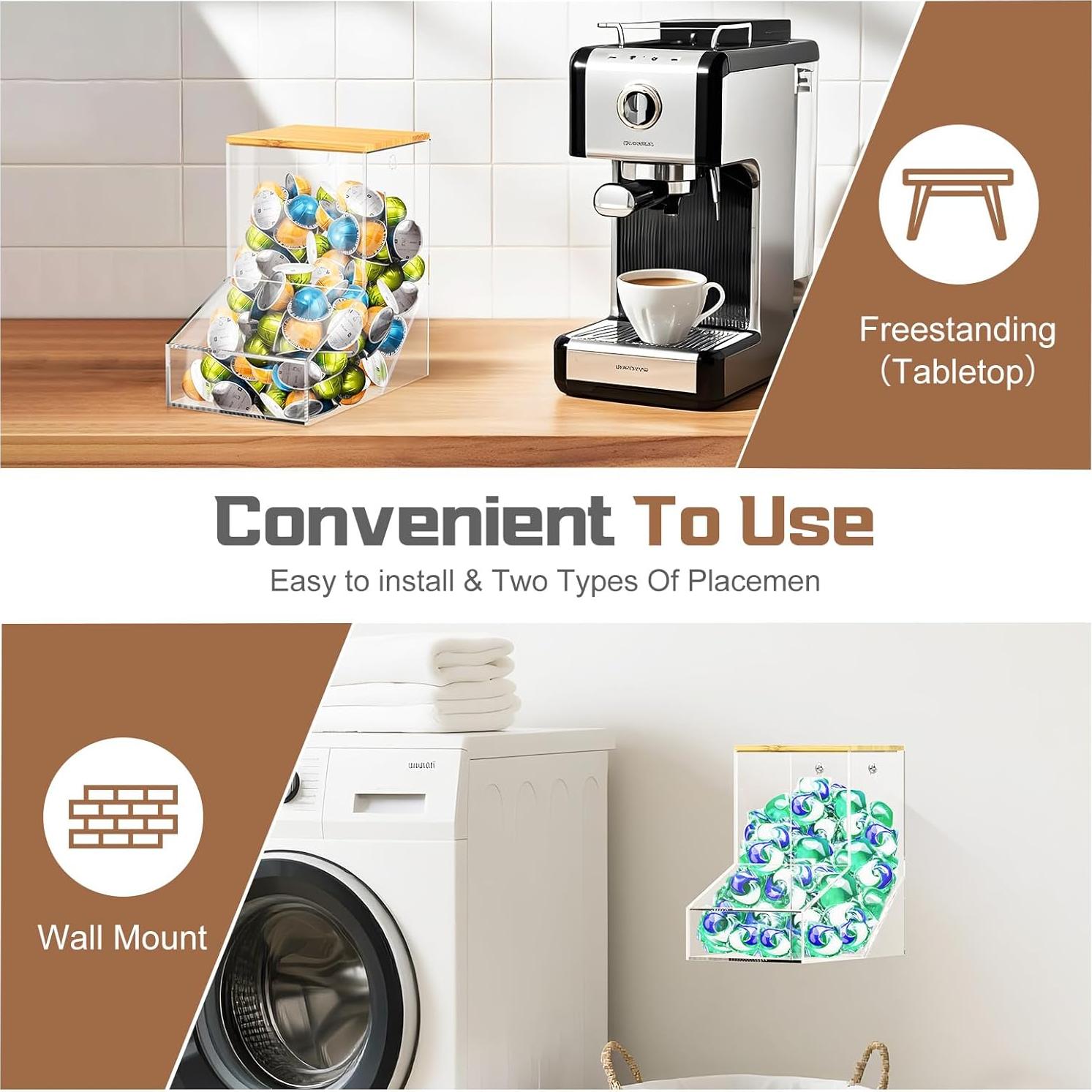 Dispensador de Cápsulas de Café TCJJ con Tapa de Bambú 2.95L