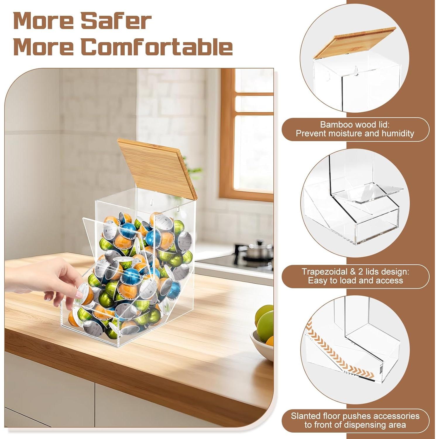 Dispensador de Cápsulas de Café TCJJ con Tapa de Bambú 2.95L