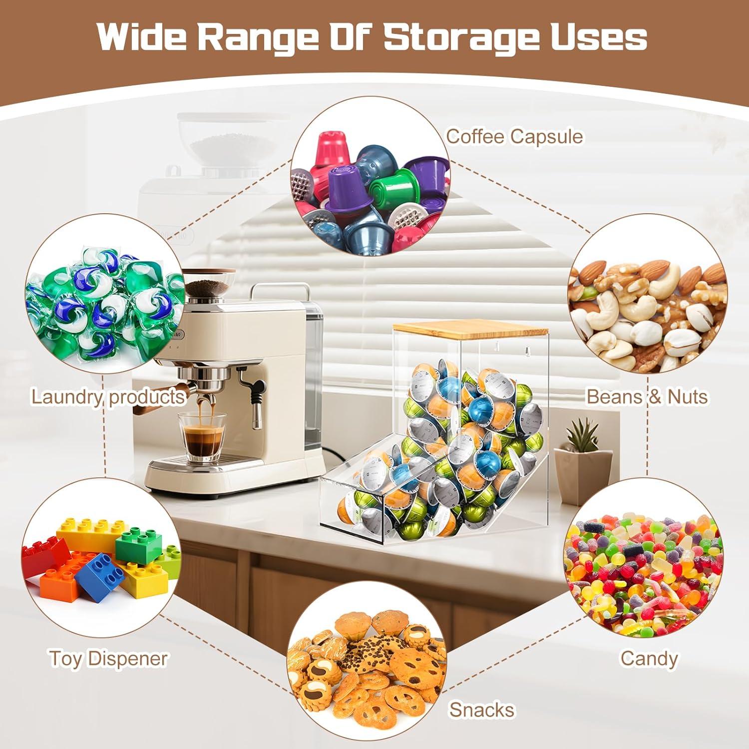 Dispensador de Cápsulas de Café TCJJ con Tapa de Bambú 2.95L