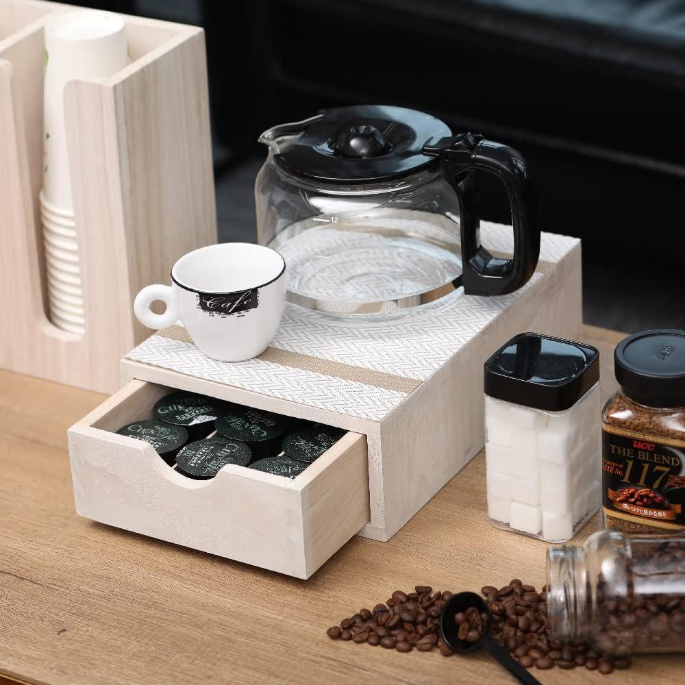 Wood Storage Drawers Organizer for Coffee Pod Holder- Kitchen Counter K Cup Drawer for Coffee Maker Stand Pod Capsule Storage Organization Coffee Accessories- Multi Purpose Desk Drawers 1D1C-WH