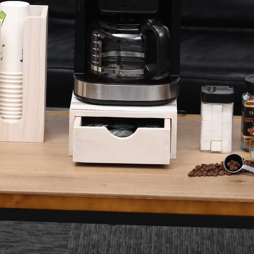 Wood Storage Drawers Organizer for Coffee Pod Holder- Kitchen Counter K Cup Drawer for Coffee Maker Stand Pod Capsule Storage Organization Coffee Accessories- Multi Purpose Desk Drawers 1D1C-WH
