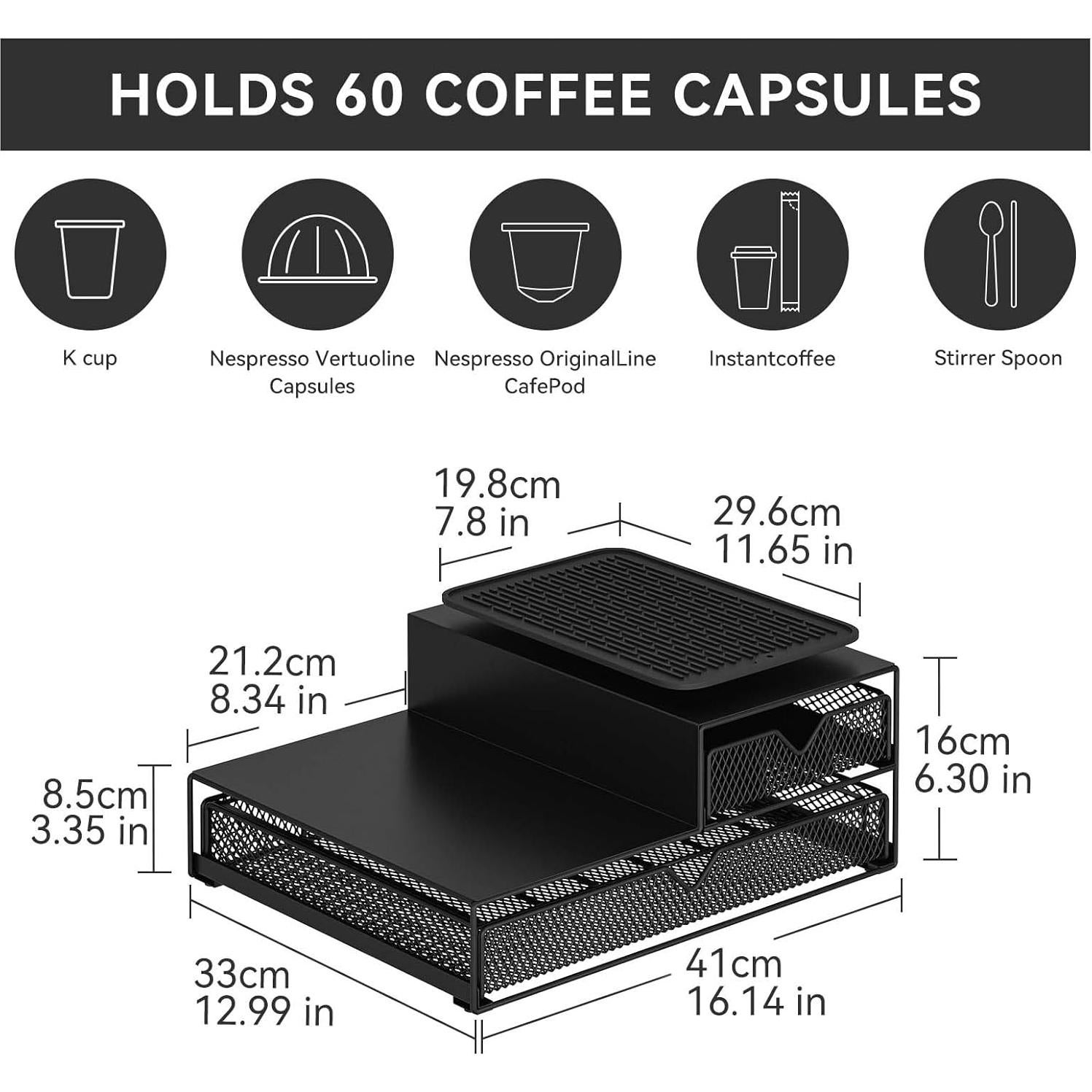 Organizador de Cafetera AmzAge 2 Niveles con Soporte para 60 Cápsulas