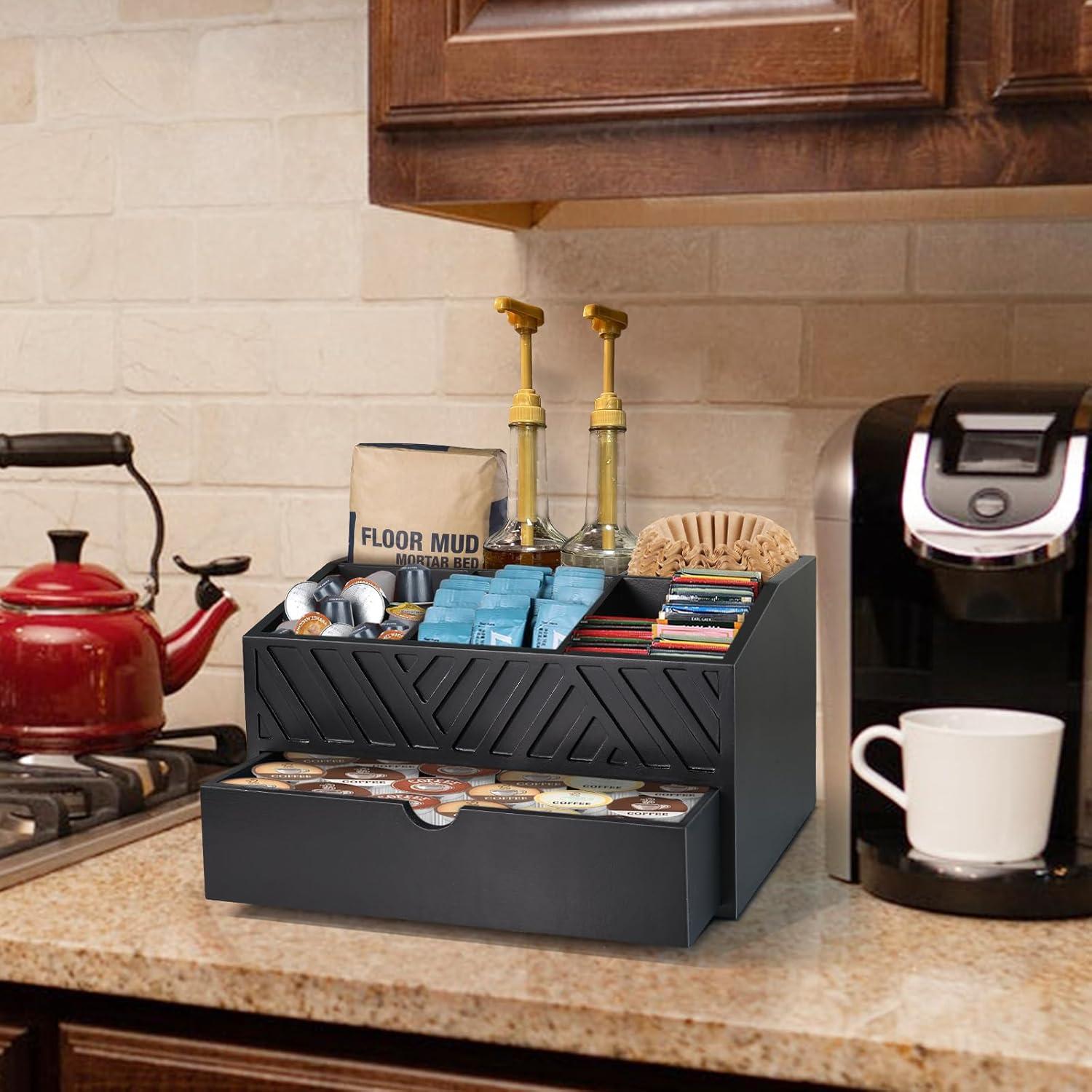 Organizador de Bar de Café Ugiftt - Madera con Cajón y Soporte