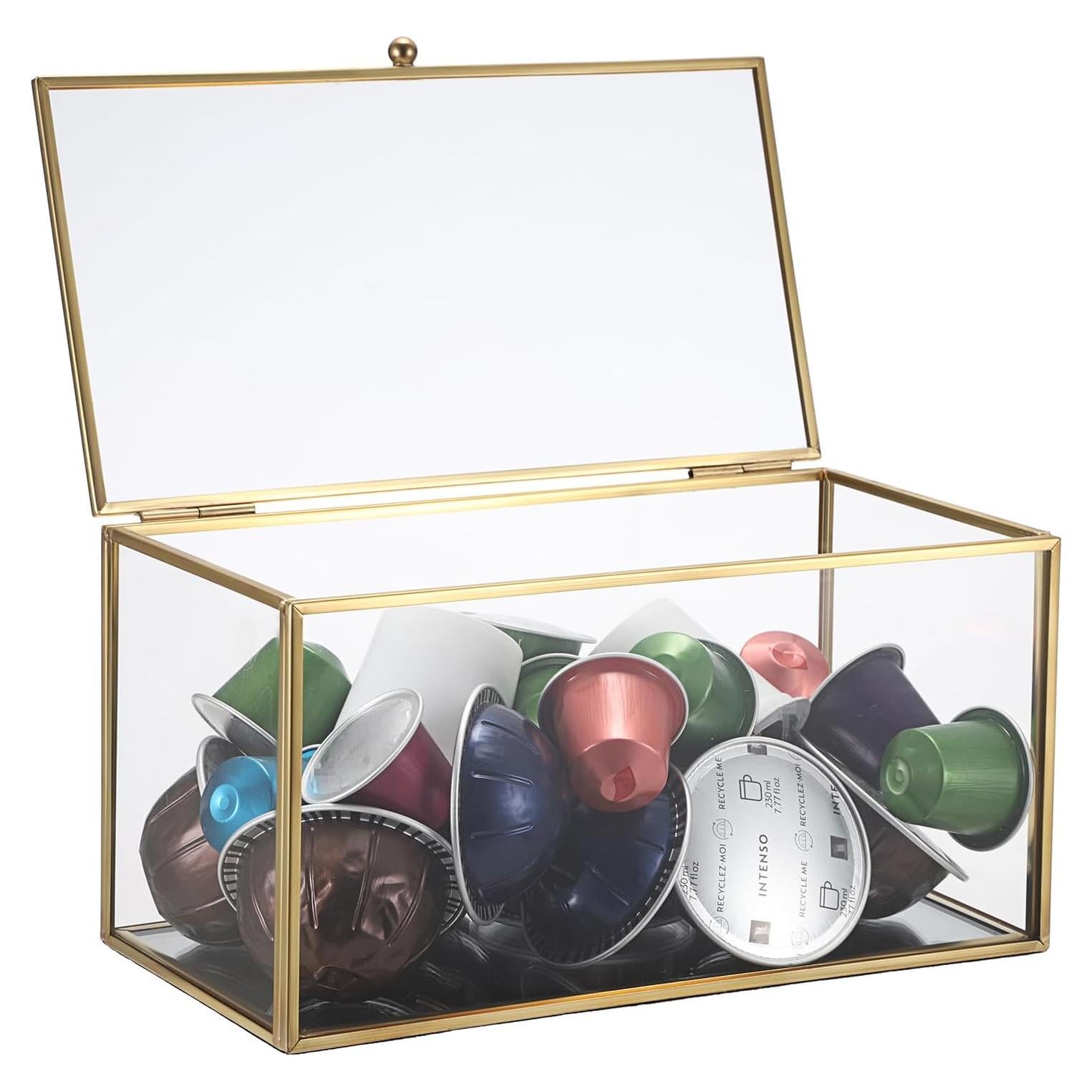 Soporte de Cápsulas de Café ELLDOO de Vidrio Dorado 21x11x11cm