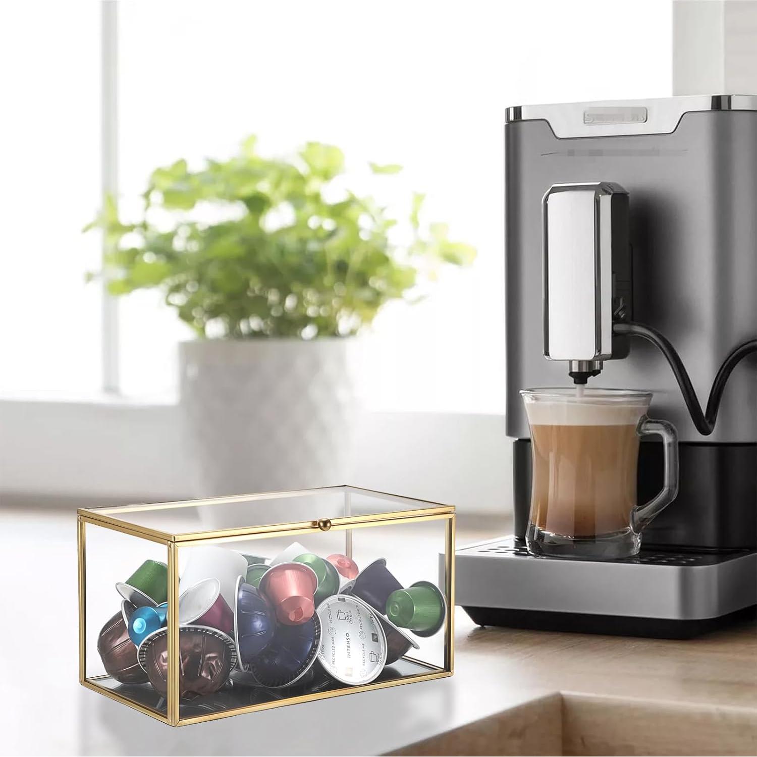 Soporte de Cápsulas de Café ELLDOO de Vidrio Dorado 21x11x11cm