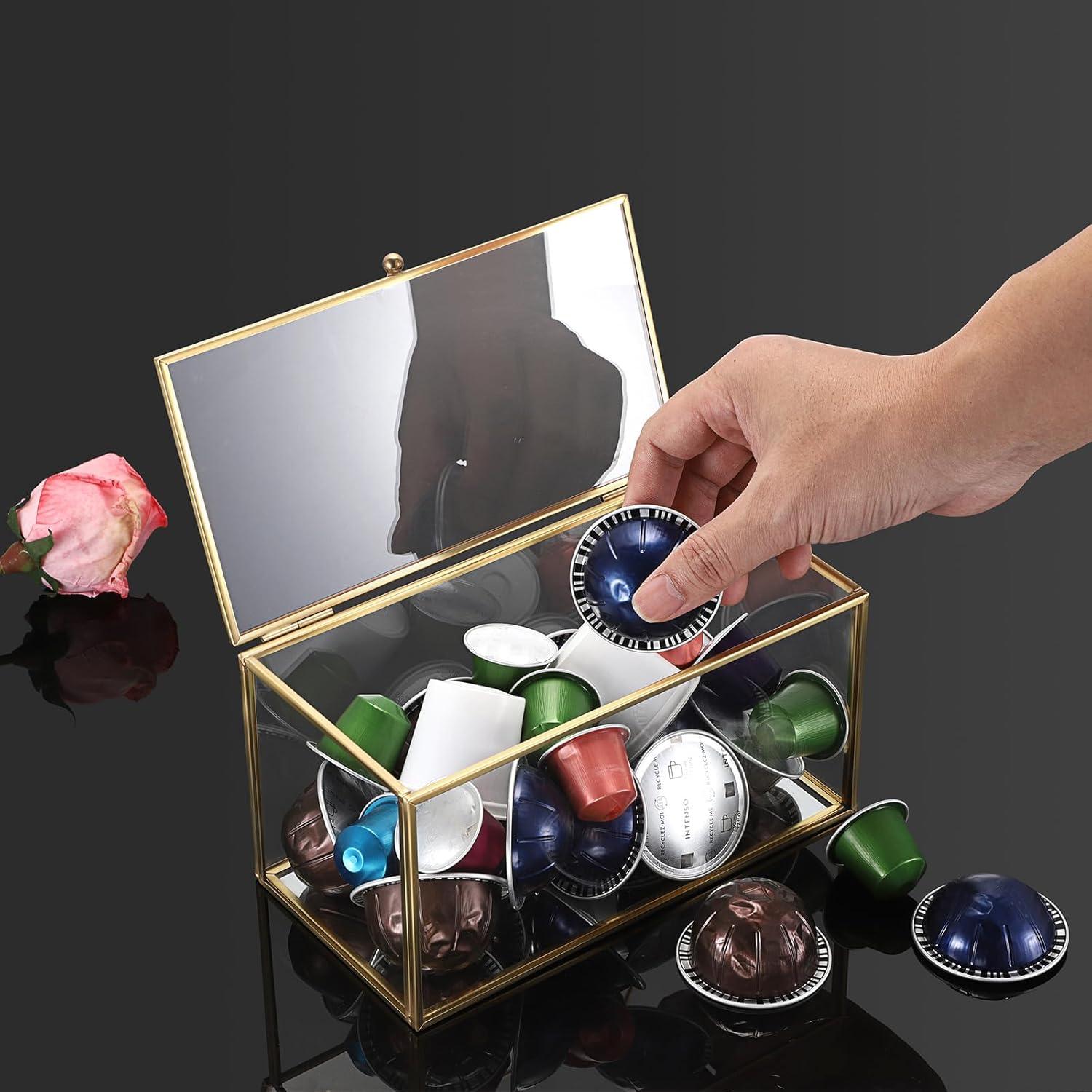 Soporte de Cápsulas de Café ELLDOO de Vidrio Dorado 21x11x11cm