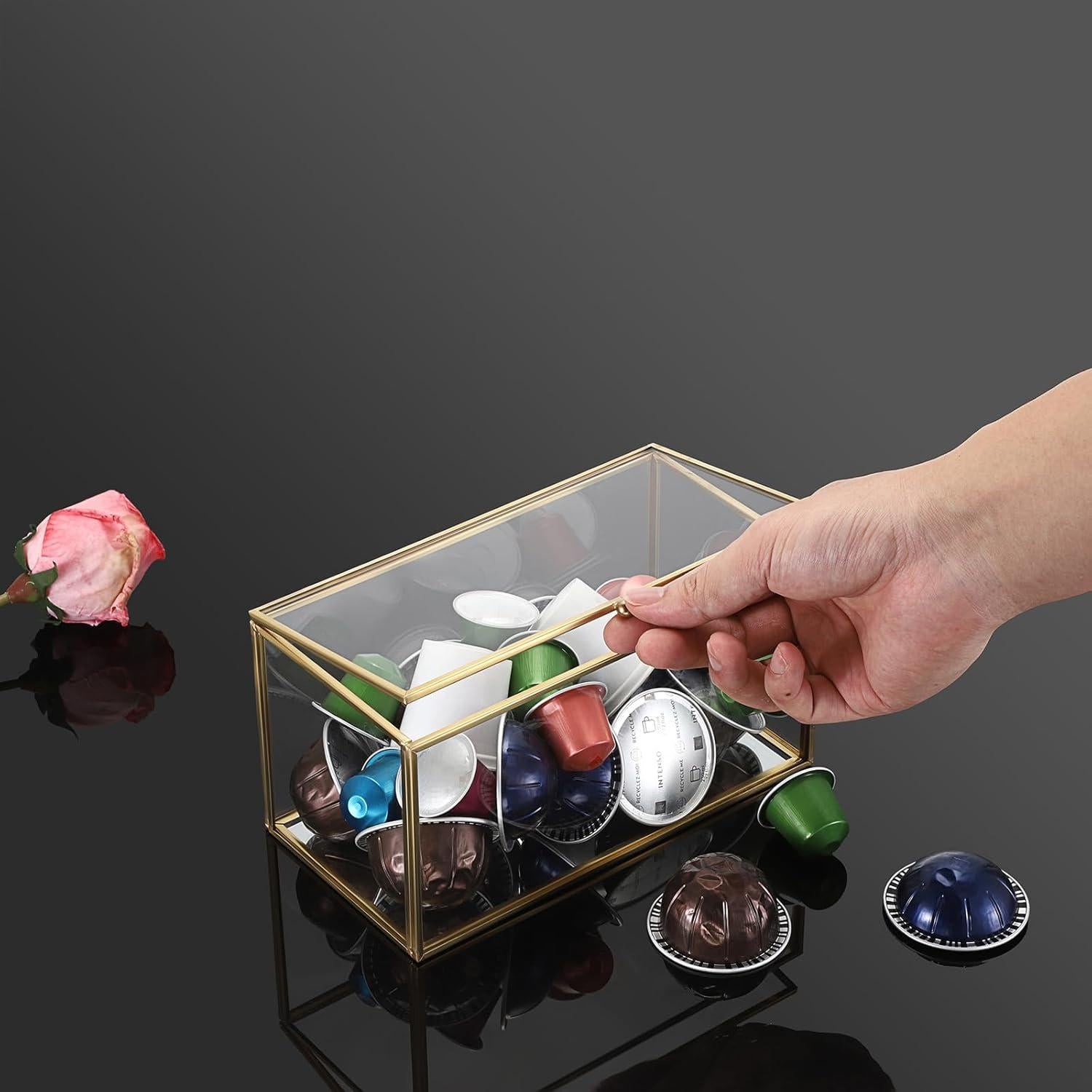 Soporte de Cápsulas de Café ELLDOO de Vidrio Dorado 21x11x11cm