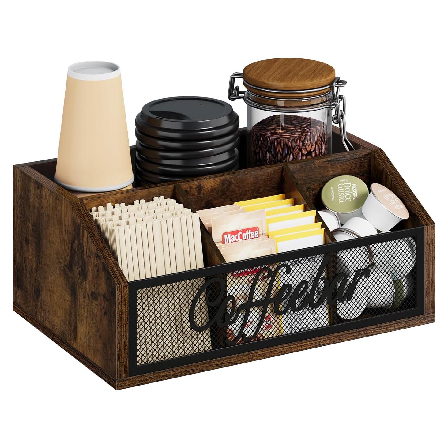 Organizador de Estación de Café YINMIT Madera Vintage 4 Compartimentos