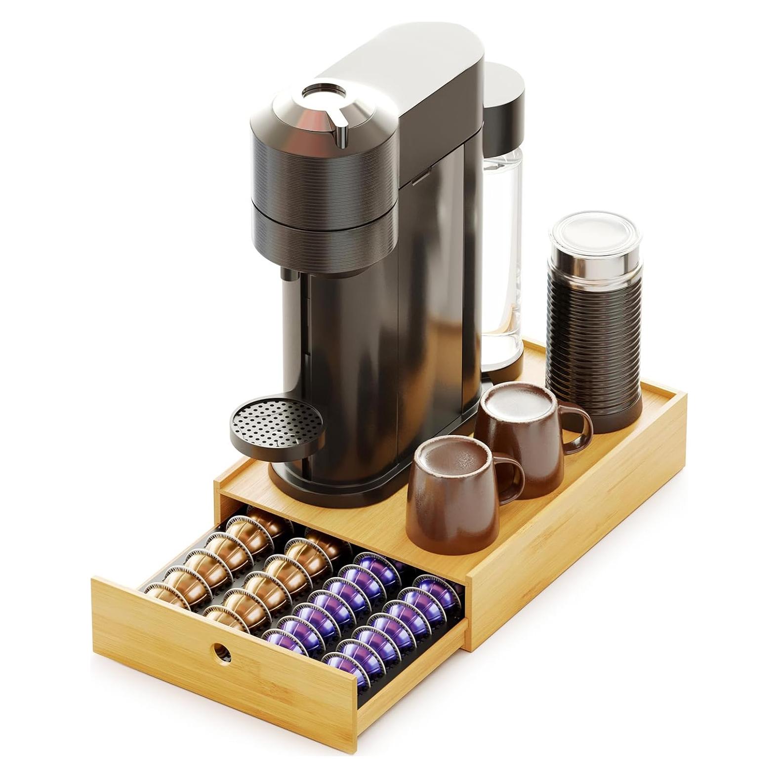 Soporte de Cápsulas de Café SpaceAid de Bambú Natural para Nespresso Vertuo - Organizador para 40 Grandes o 56 Pequeñas