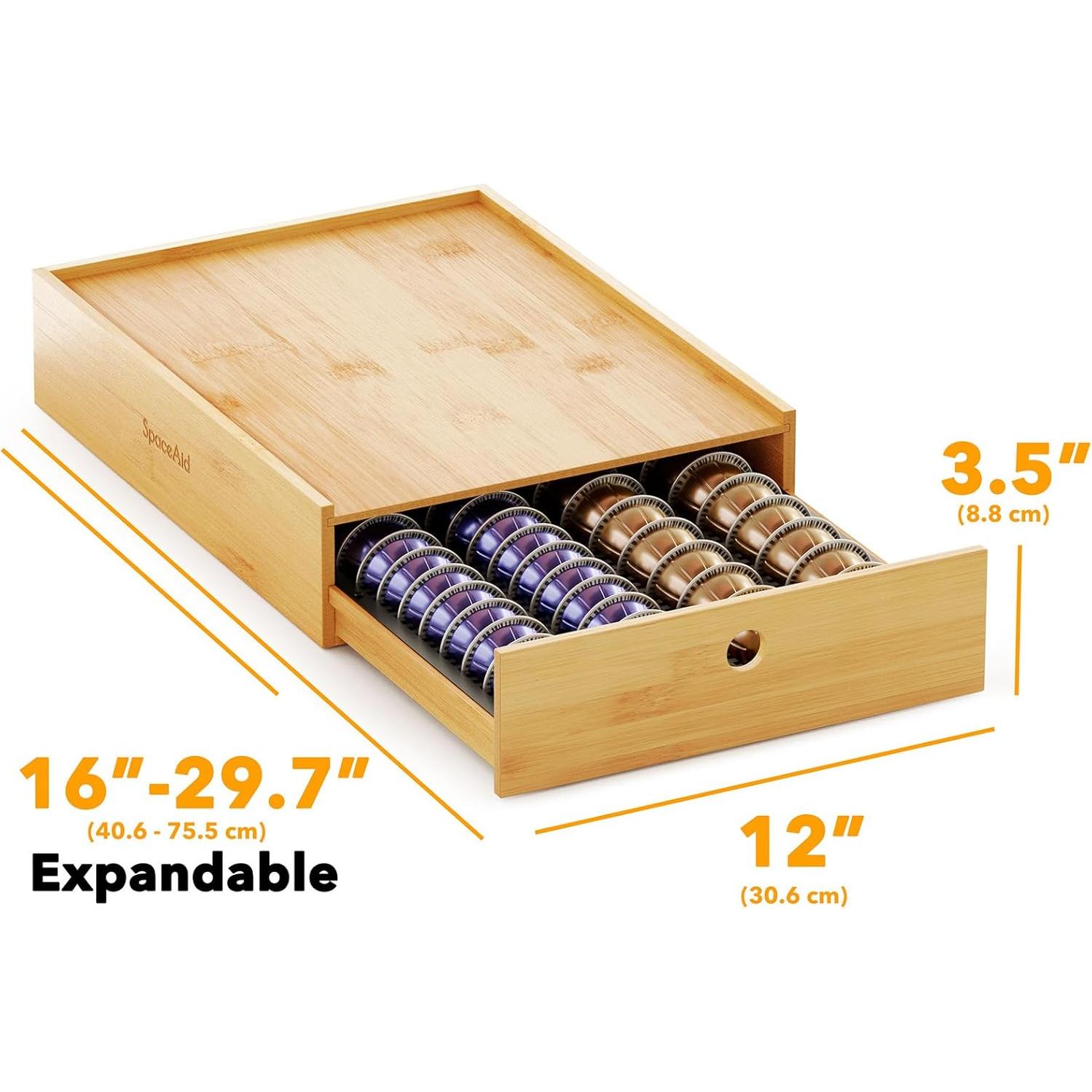 Soporte de Cápsulas de Café SpaceAid de Bambú Natural para Nespresso Vertuo - Organizador para 40 Grandes o 56 Pequeñas