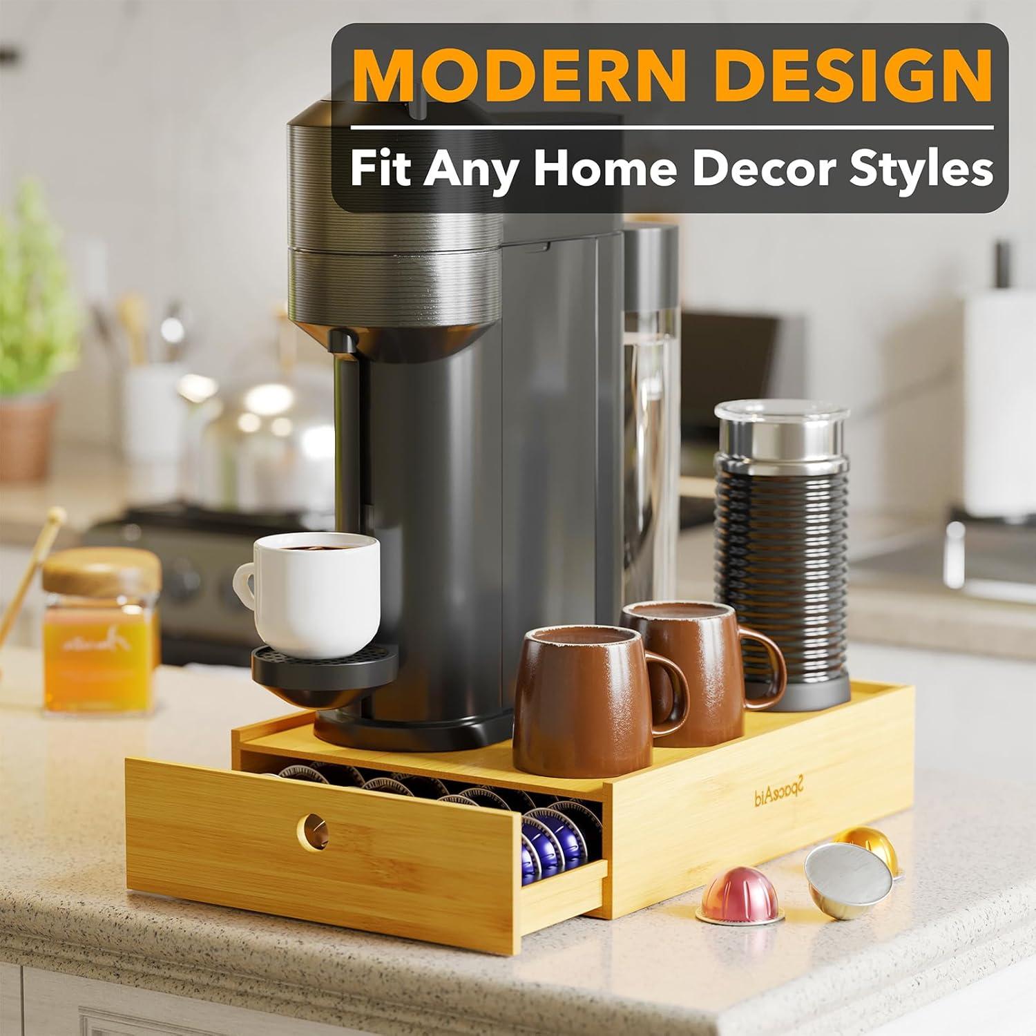 Soporte de Cápsulas de Café SpaceAid de Bambú Natural para Nespresso Vertuo - Organizador para 40 Grandes o 56 Pequeñas