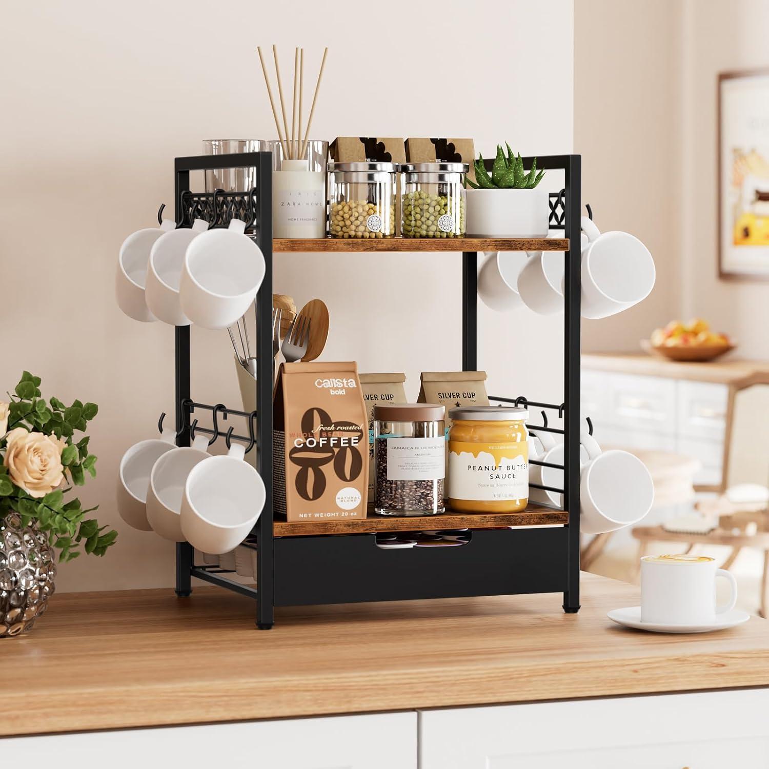 Organizador de Bar de Café Plaviya 3 Niveles con Ganchos