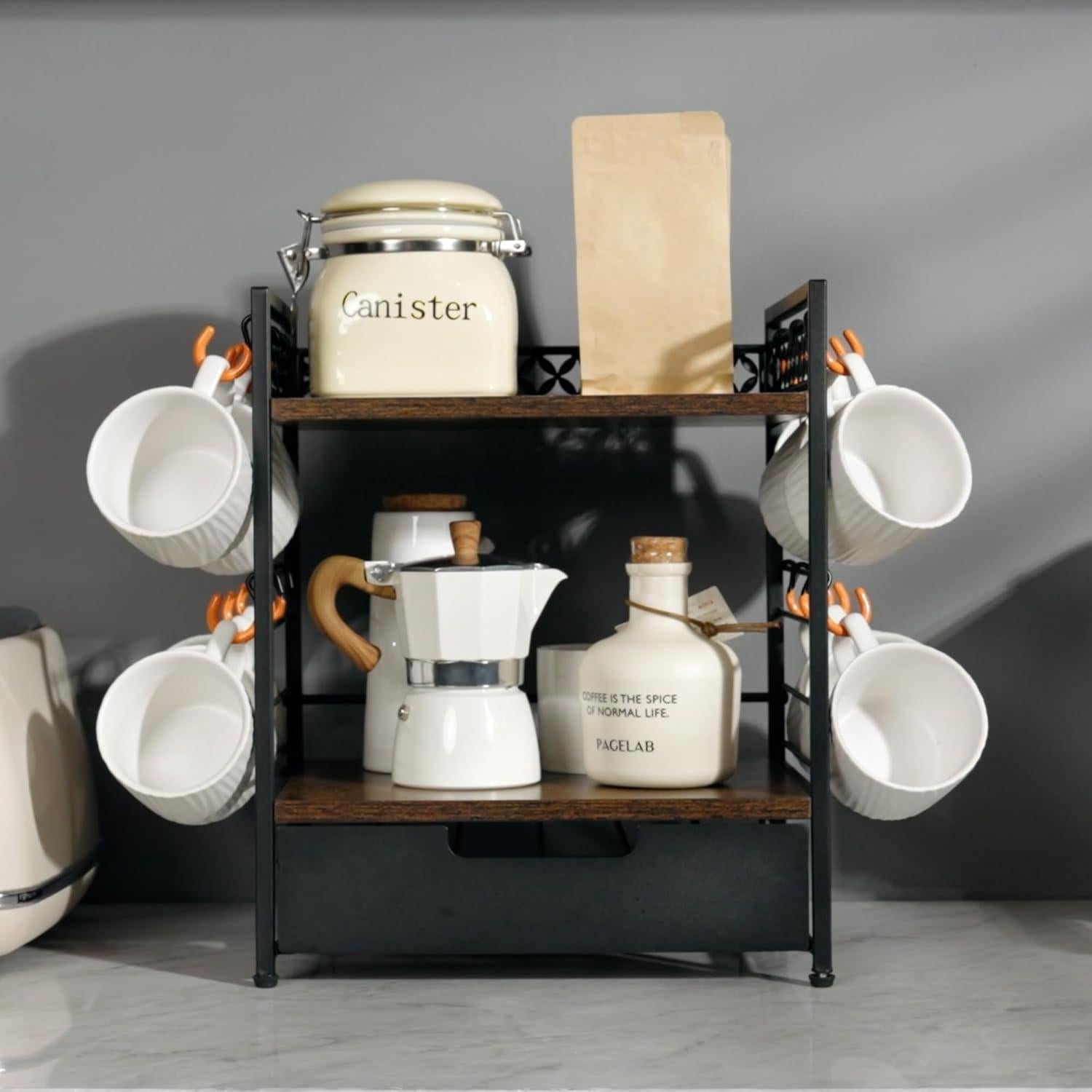 Organizador de Bar de Café Plaviya 3 Niveles con Ganchos