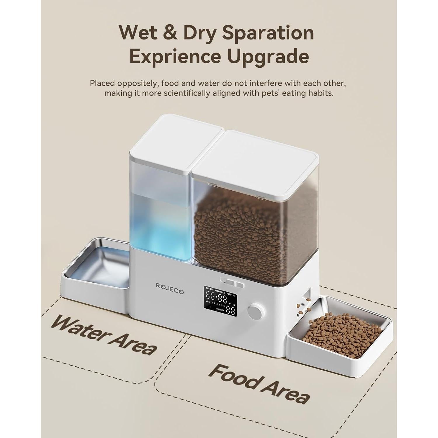 Comedero Automático Rojeco 2 en 1 para Gatos y Perros 8.5L