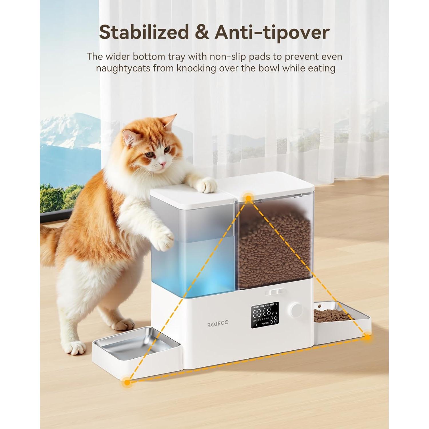 Comedero Automático Rojeco 2 en 1 para Gatos y Perros 8.5L