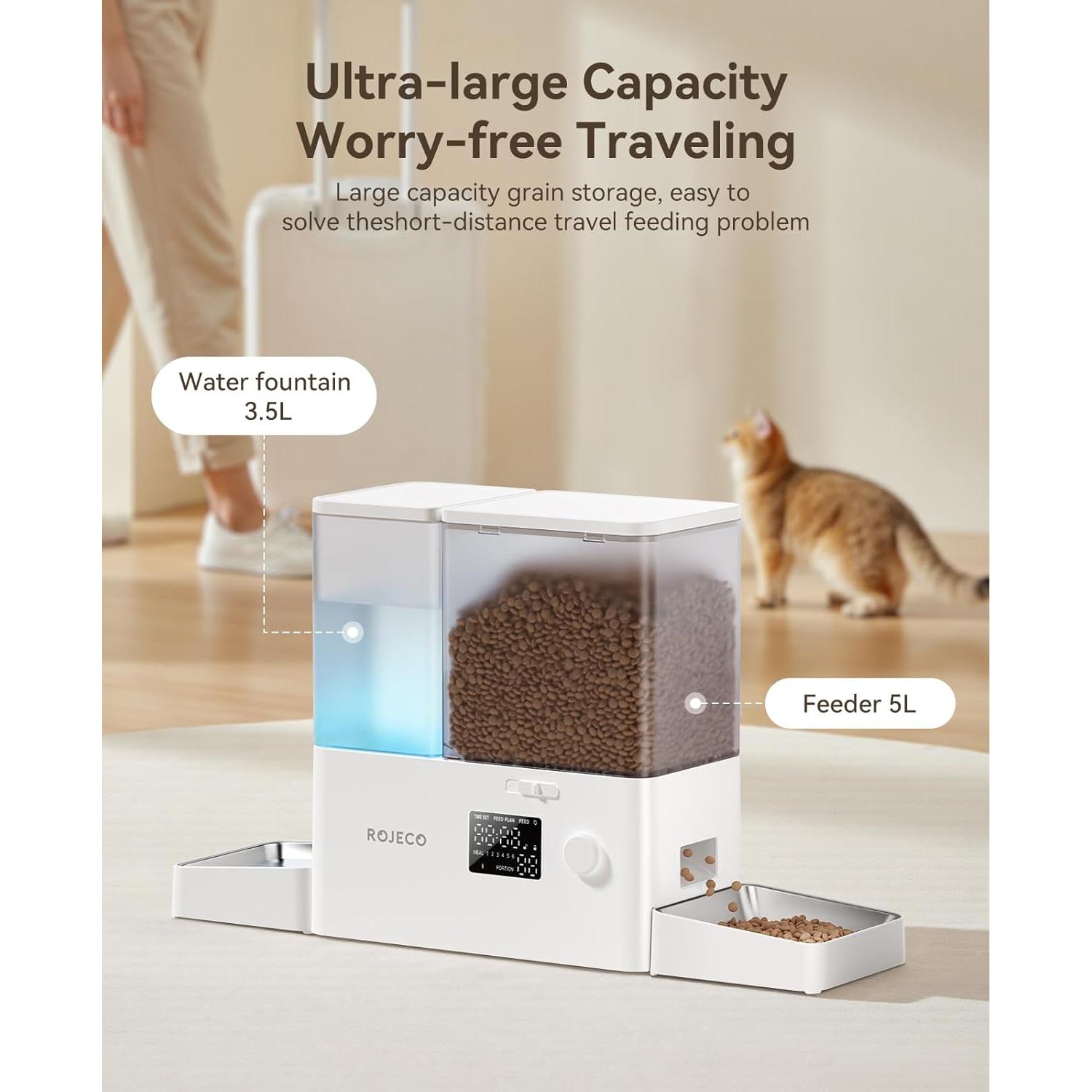 Comedero Automático Rojeco 2 en 1 para Gatos y Perros 8.5L