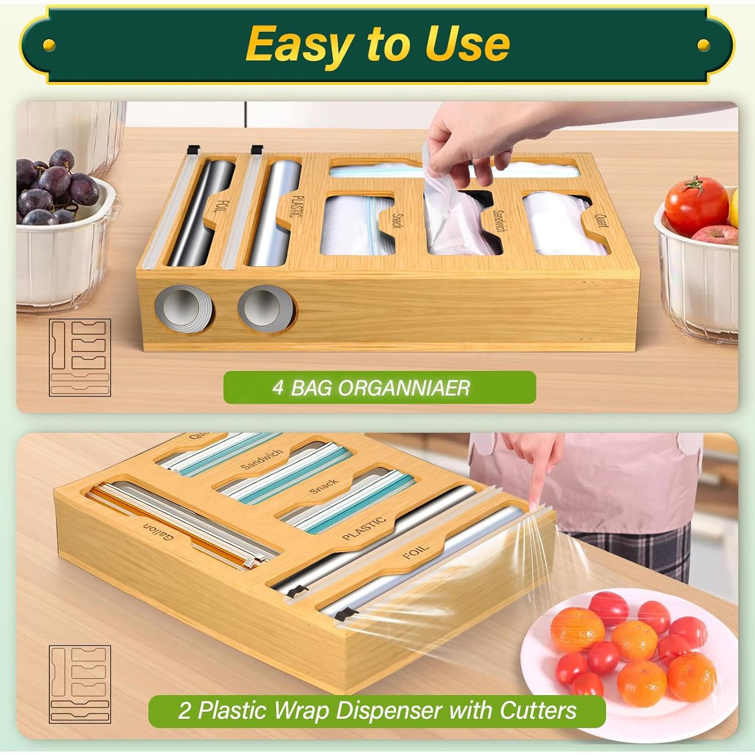 Organizador de Bolsas KOCWELL 6 en 1 de Bambú para Cocina