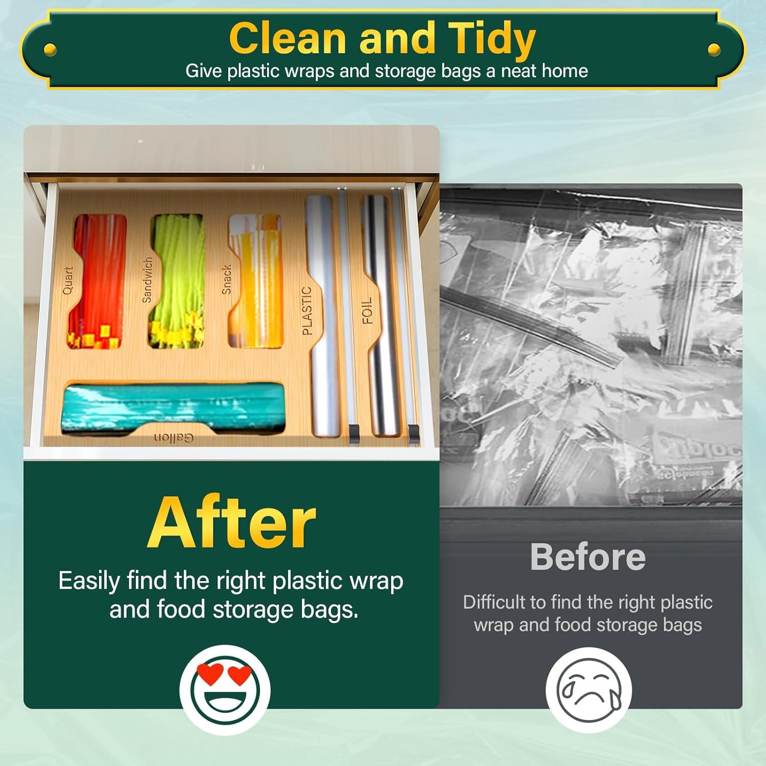 Organizador de Bolsas KOCWELL 6 en 1 de Bambú para Cocina