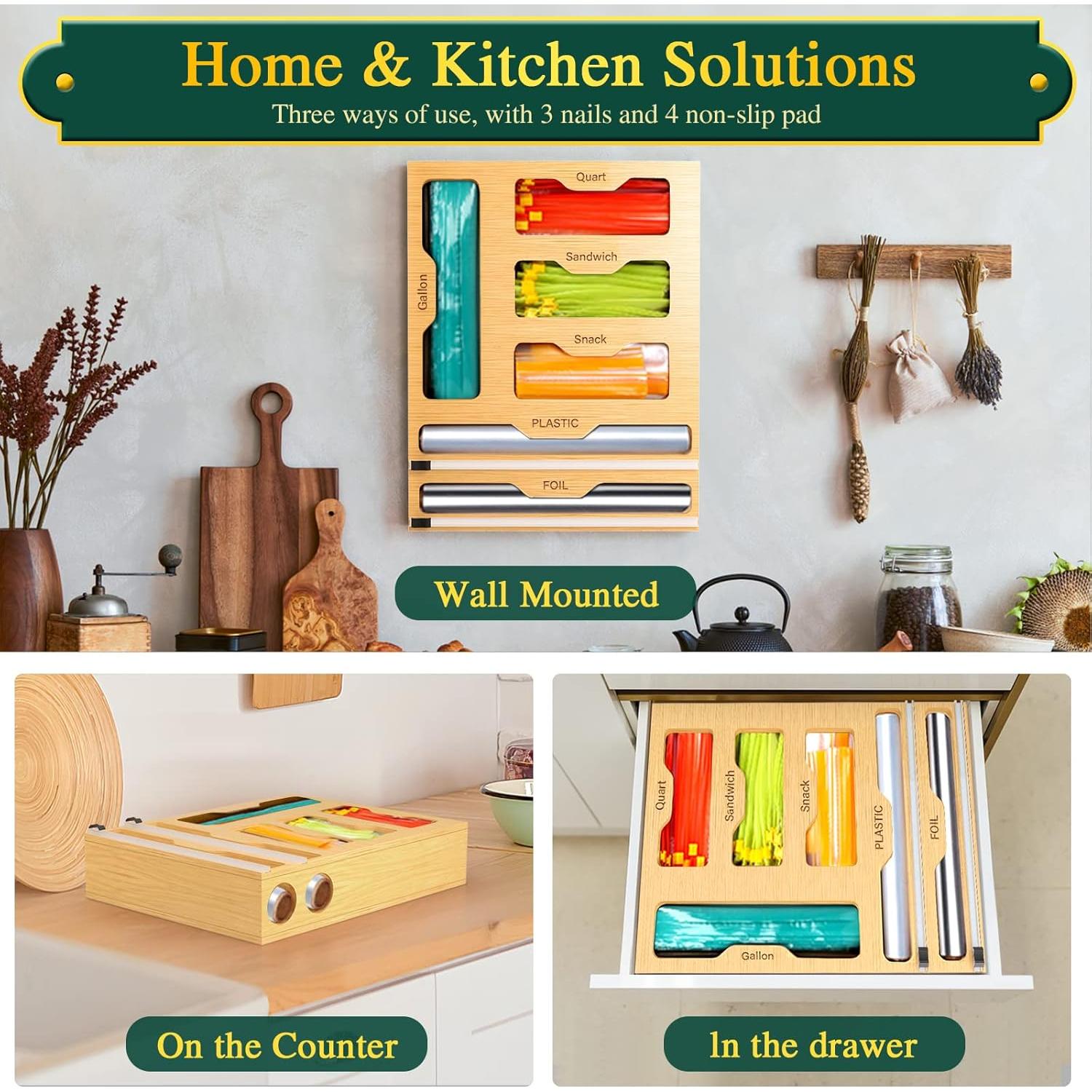 Organizador de Bolsas KOCWELL 6 en 1 de Bambú para Cocina