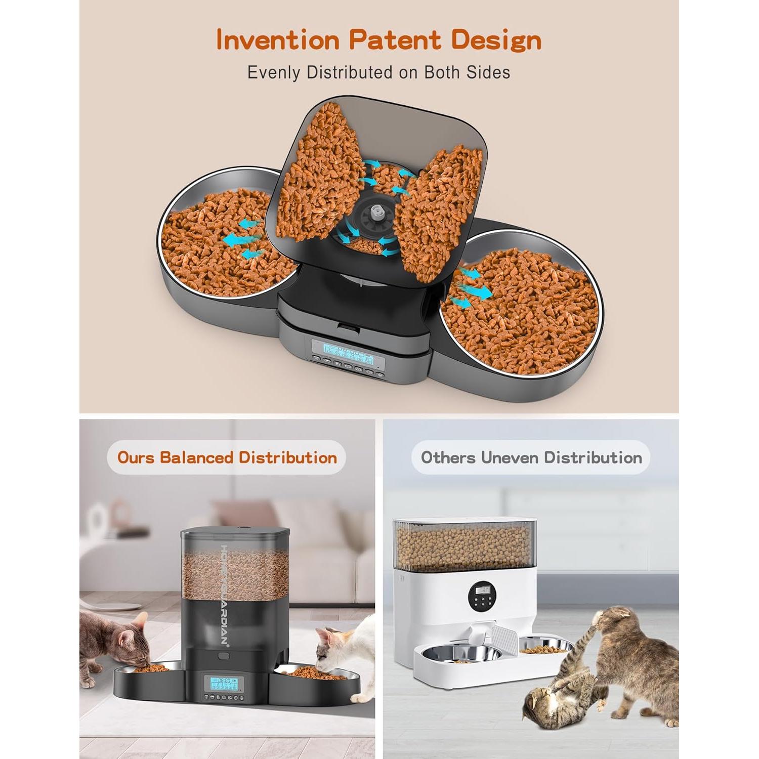 Comedero Automático Doble HoneyGuaridan 3.5L para Gatos Negro