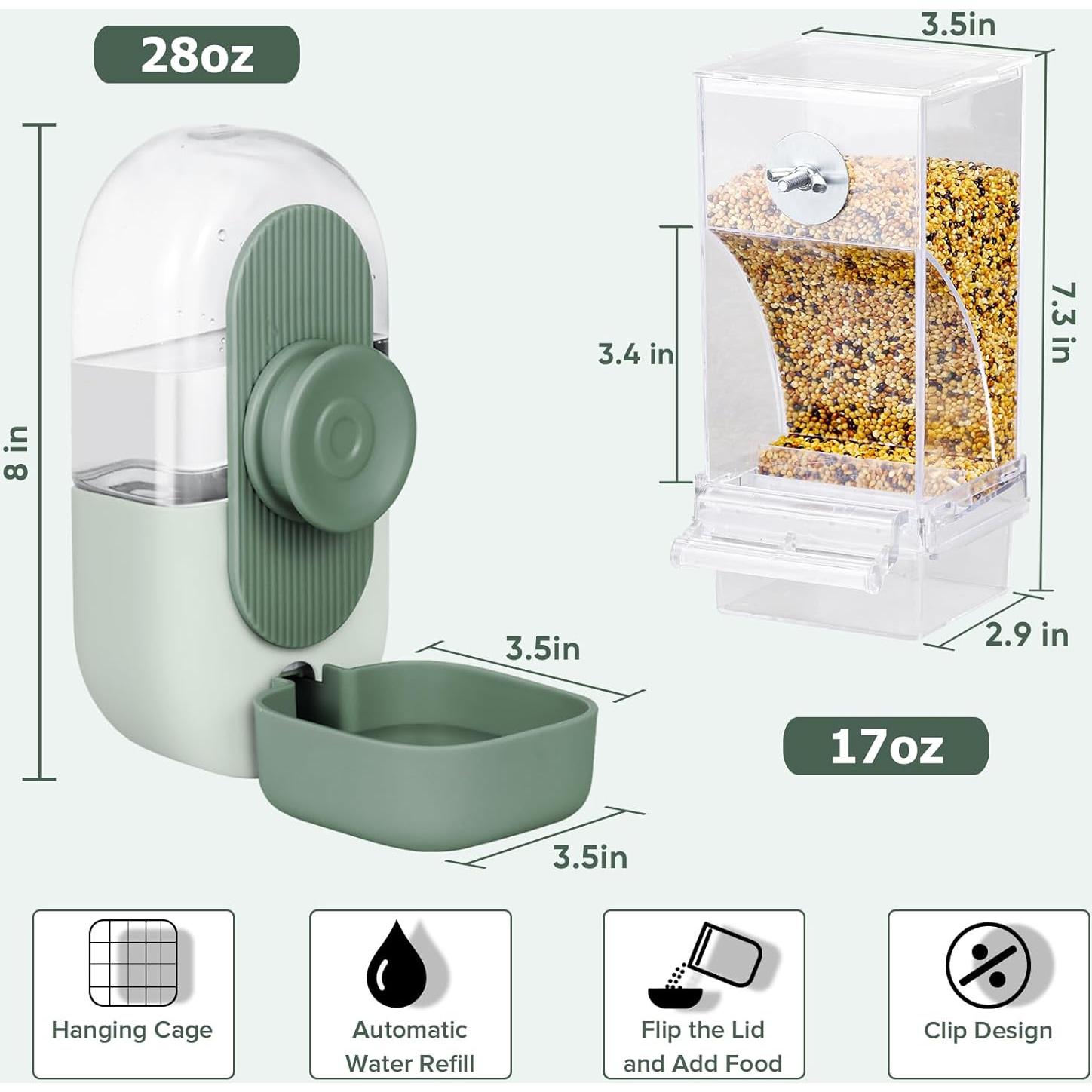 Conjunto Comedero y Dispensador de Agua Verde para Aves