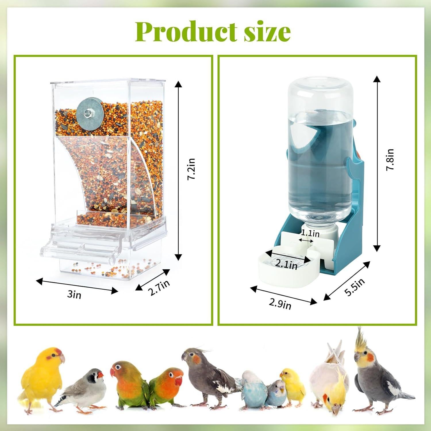 No Mess Bird Water Feeder Dispenser Set Automatic Bird Feeder Transparent Food Container Cage Acrylic Parrot Feeders Accessories for Small Birds Parrot Cockatoo Canary