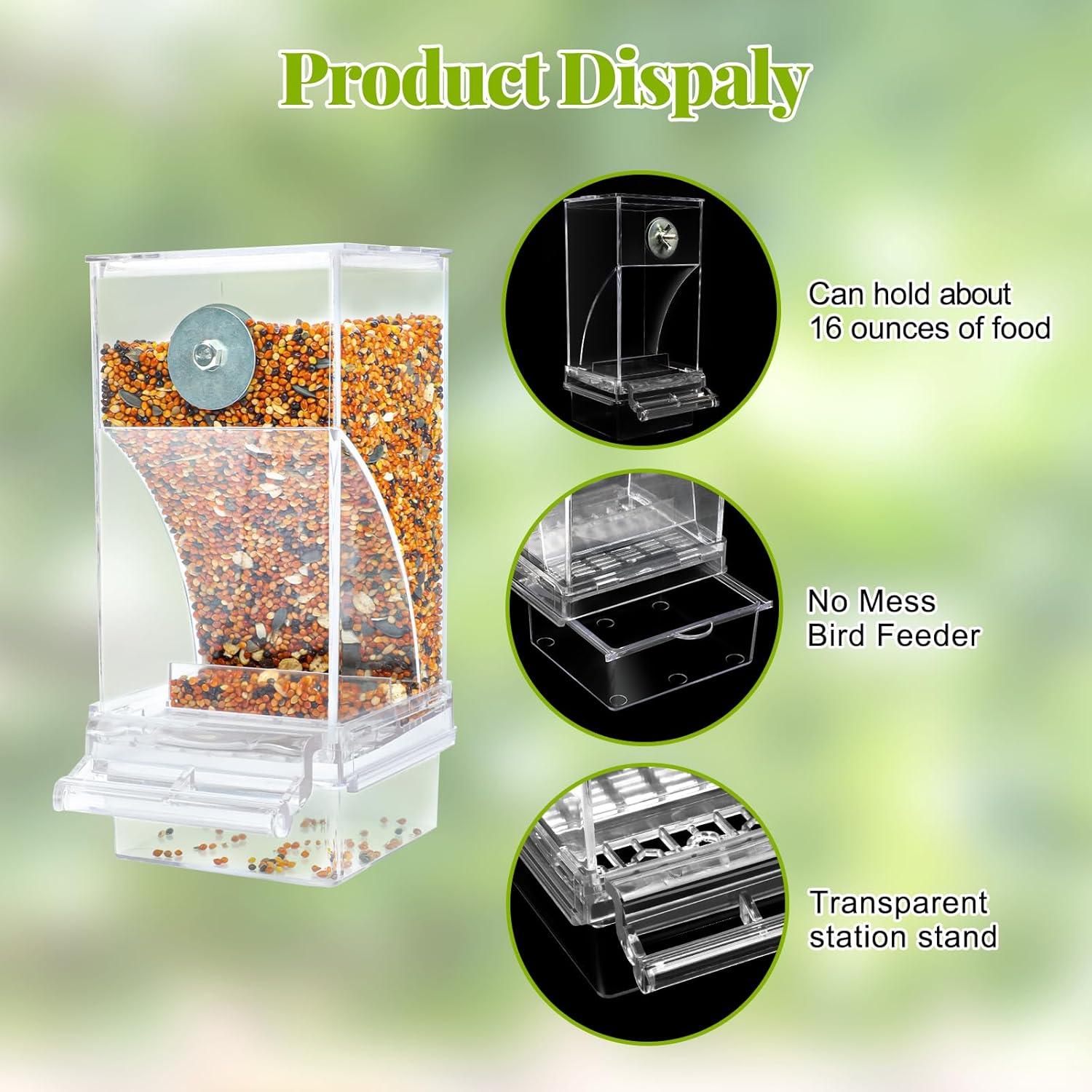 No Mess Bird Water Feeder Dispenser Set Automatic Bird Feeder Transparent Food Container Cage Acrylic Parrot Feeders Accessories for Small Birds Parrot Cockatoo Canary