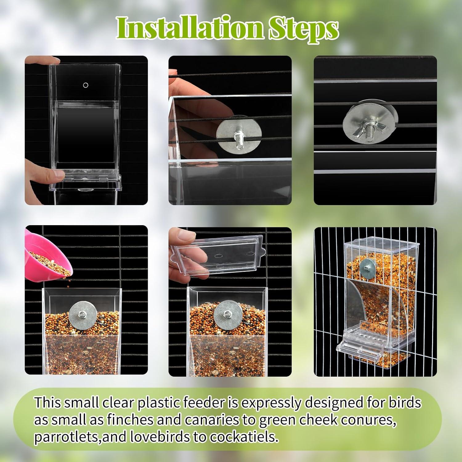 No Mess Bird Water Feeder Dispenser Set Automatic Bird Feeder Transparent Food Container Cage Acrylic Parrot Feeders Accessories for Small Birds Parrot Cockatoo Canary