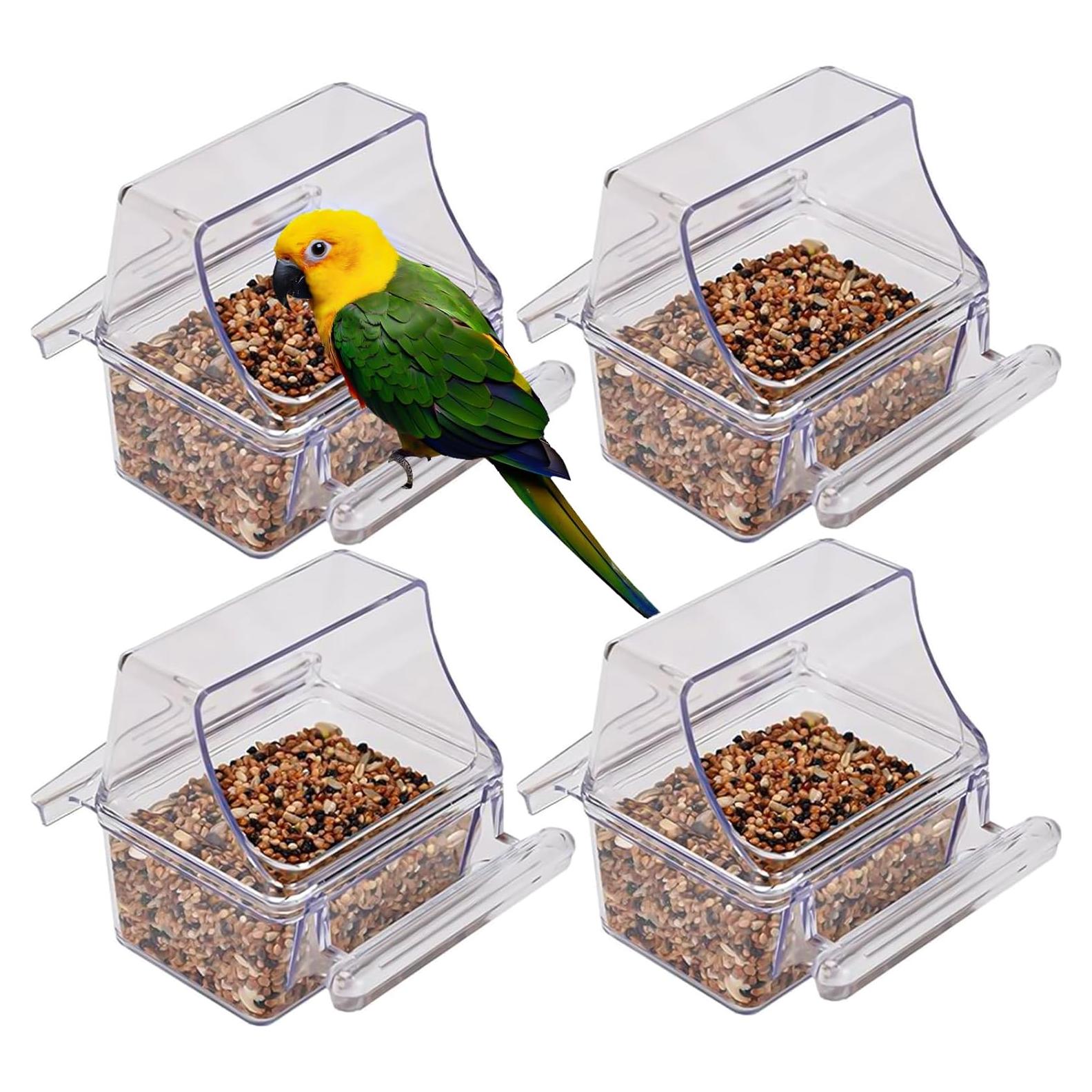 4 Pcs Bird Feeder Water Dispenser, Bird Feeder and Drinker Set, Automatic Bird Feeder for Cage, Hanging Bird Food Bowl, Bird Cage Accessories for Hamsters,Pigeons,Parrot