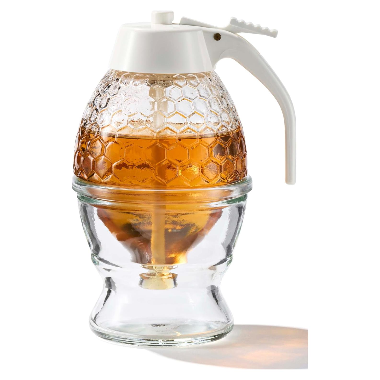 Dispensador de Miel de Vidrio PAULSWAY 237ml con Soporte Blanco