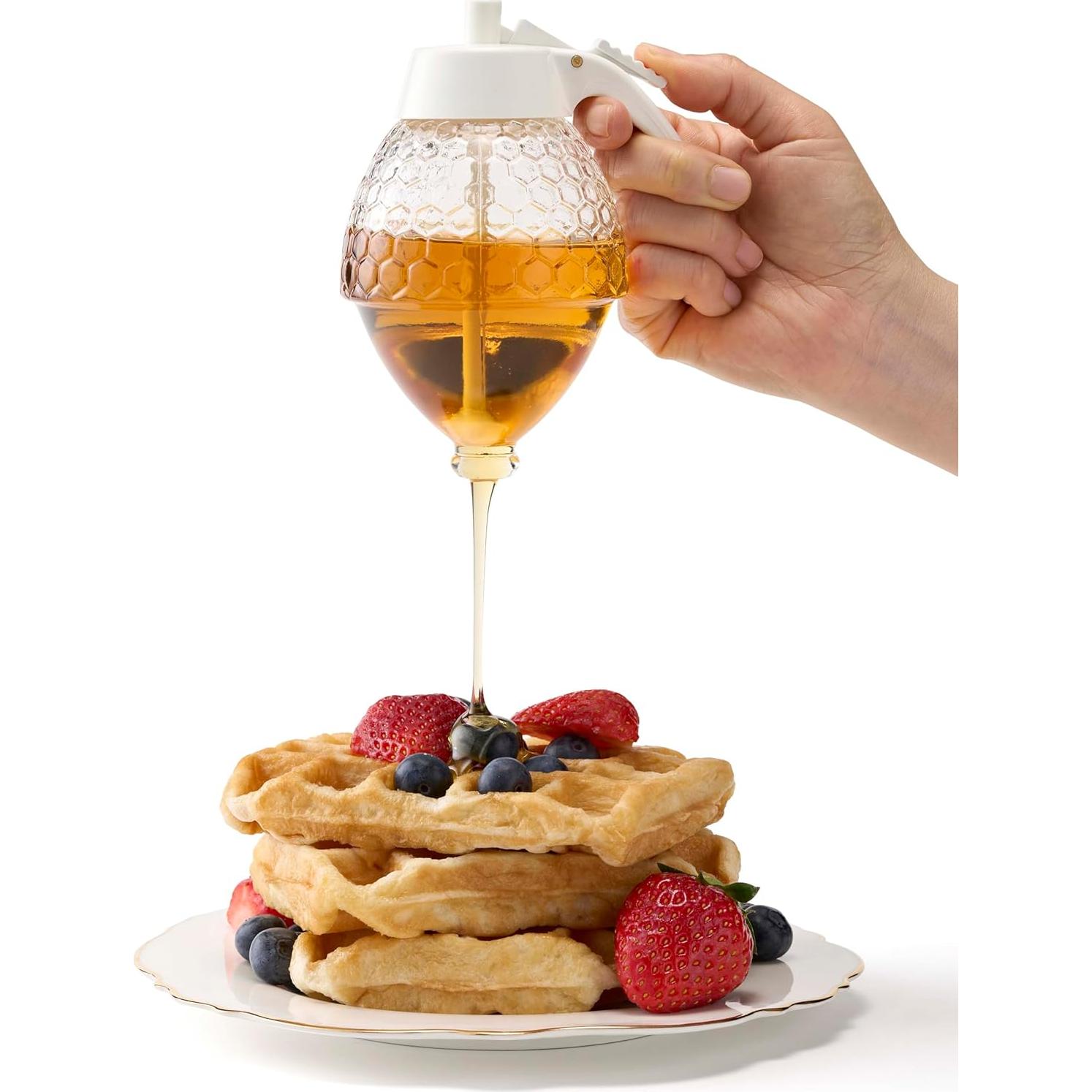 Dispensador de Miel de Vidrio PAULSWAY 237ml con Soporte Blanco