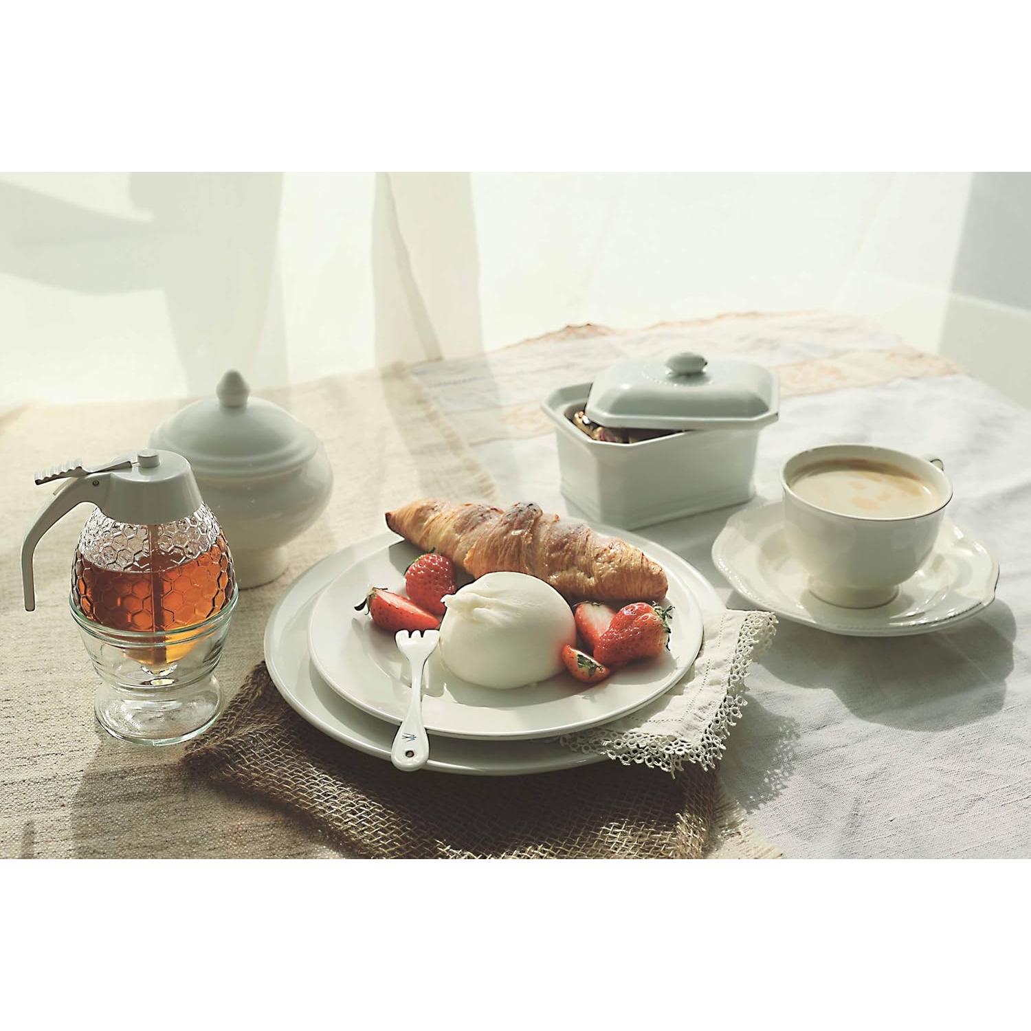 Dispensador de Miel de Vidrio PAULSWAY 237ml con Soporte Blanco